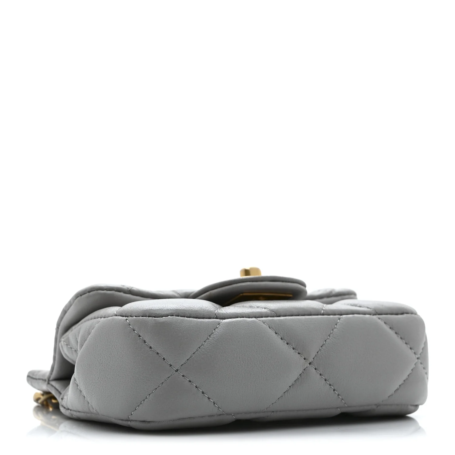 Calfskin Quilted Lady Handle Flap Card Holder With Chain Grey - Top Club