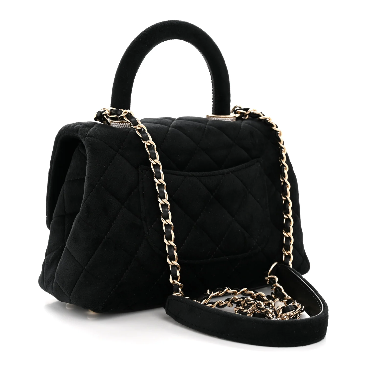 Velvet Crystal Quilted Extra Mini Coco Handle Flap Black - Top Club