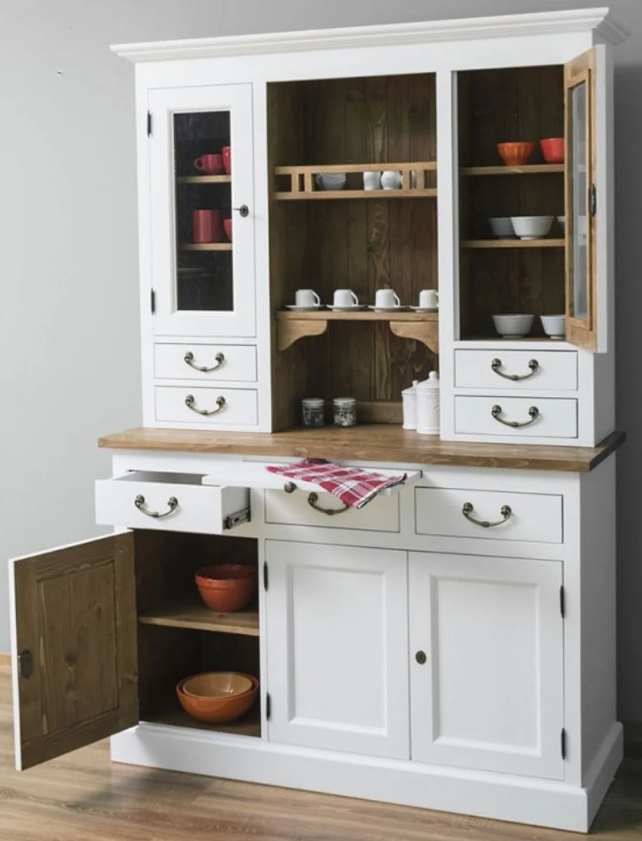 Country house style kitchen cabinet white / brown 137 x 50 x H. 197 cm - 2-part kitchen cabinet with 5 doors and 7 drawers - country house style kitchen furniture