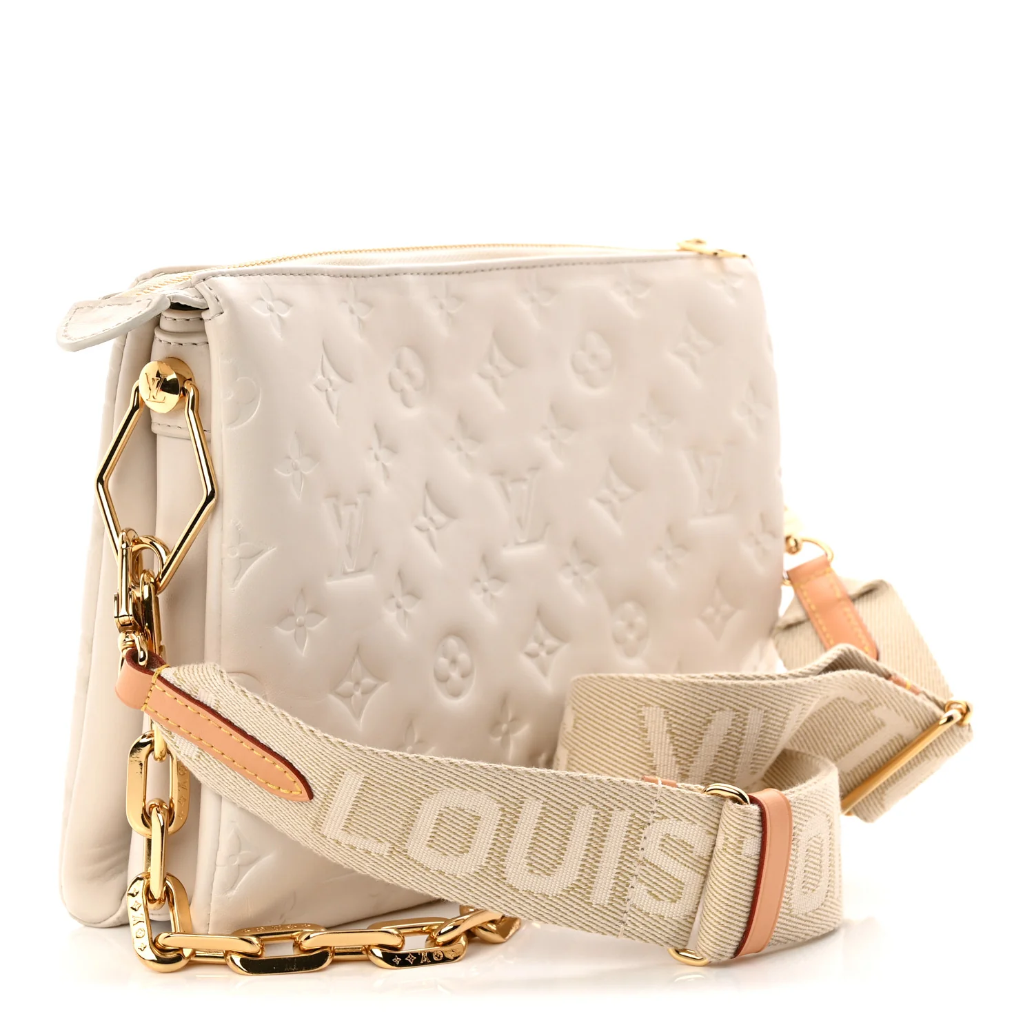 Lambskin Embossed Monogram Coussin PM Beige Cream - Top Club