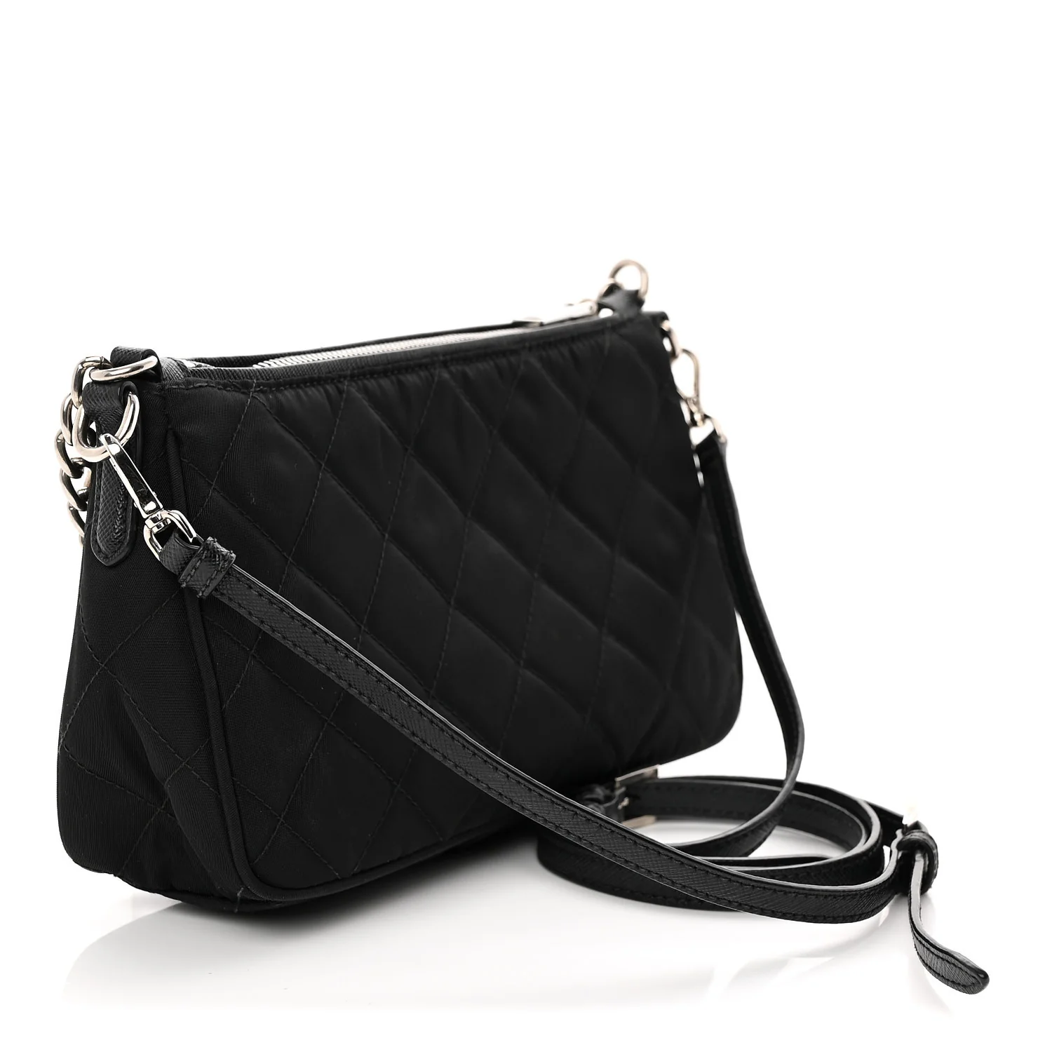 Nylon Tessuto Impuntu Quilted Crossbody Bag Black - Top Club