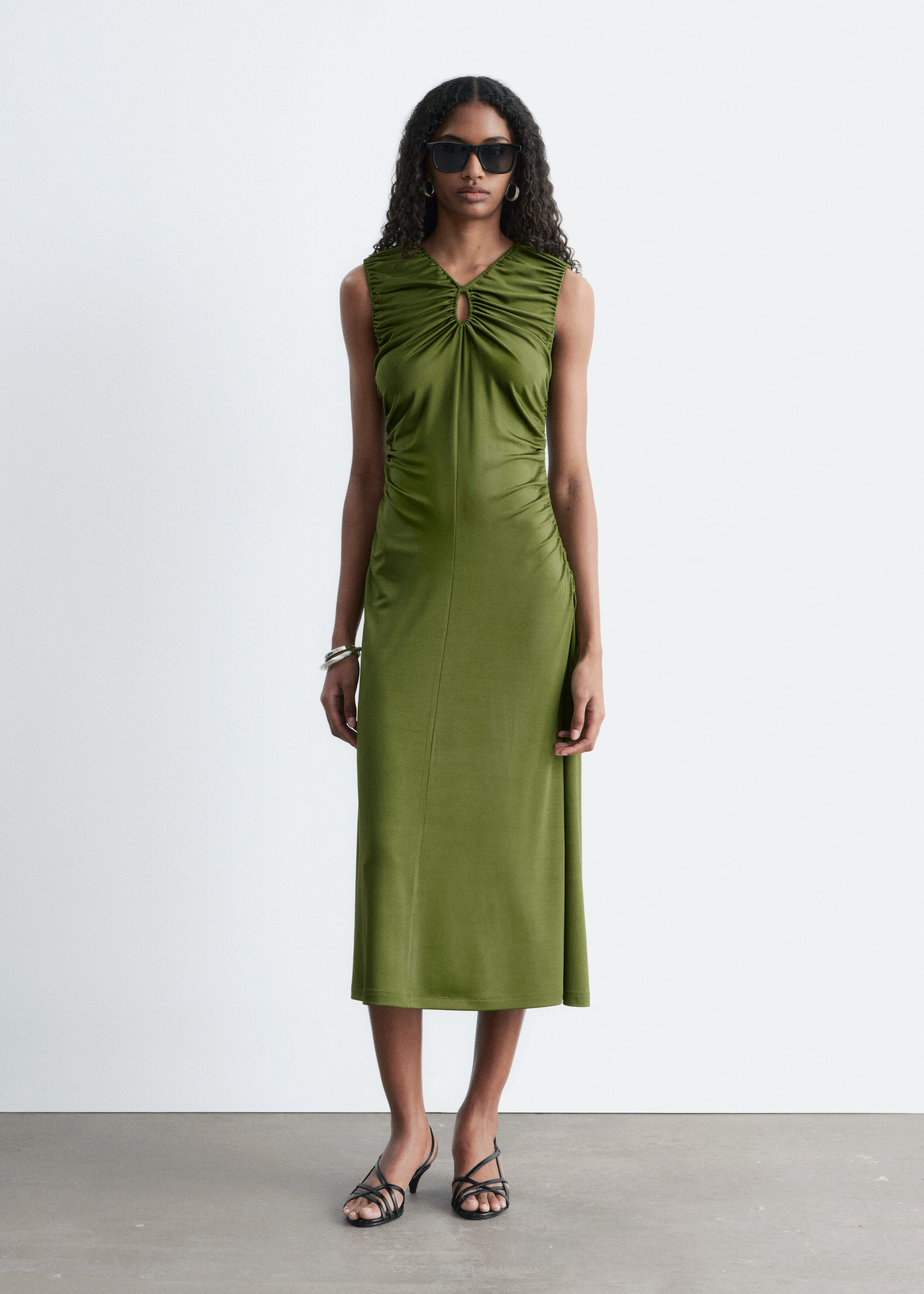 & Other Stories RUCHED KEYHOLE-NECK MIDI DRESS