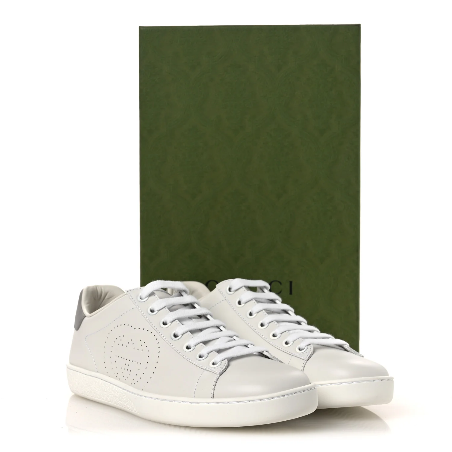 Calfskin Interlocking G Perforated Womens Ace Sneakers 37 White Grey Sky - Top Club