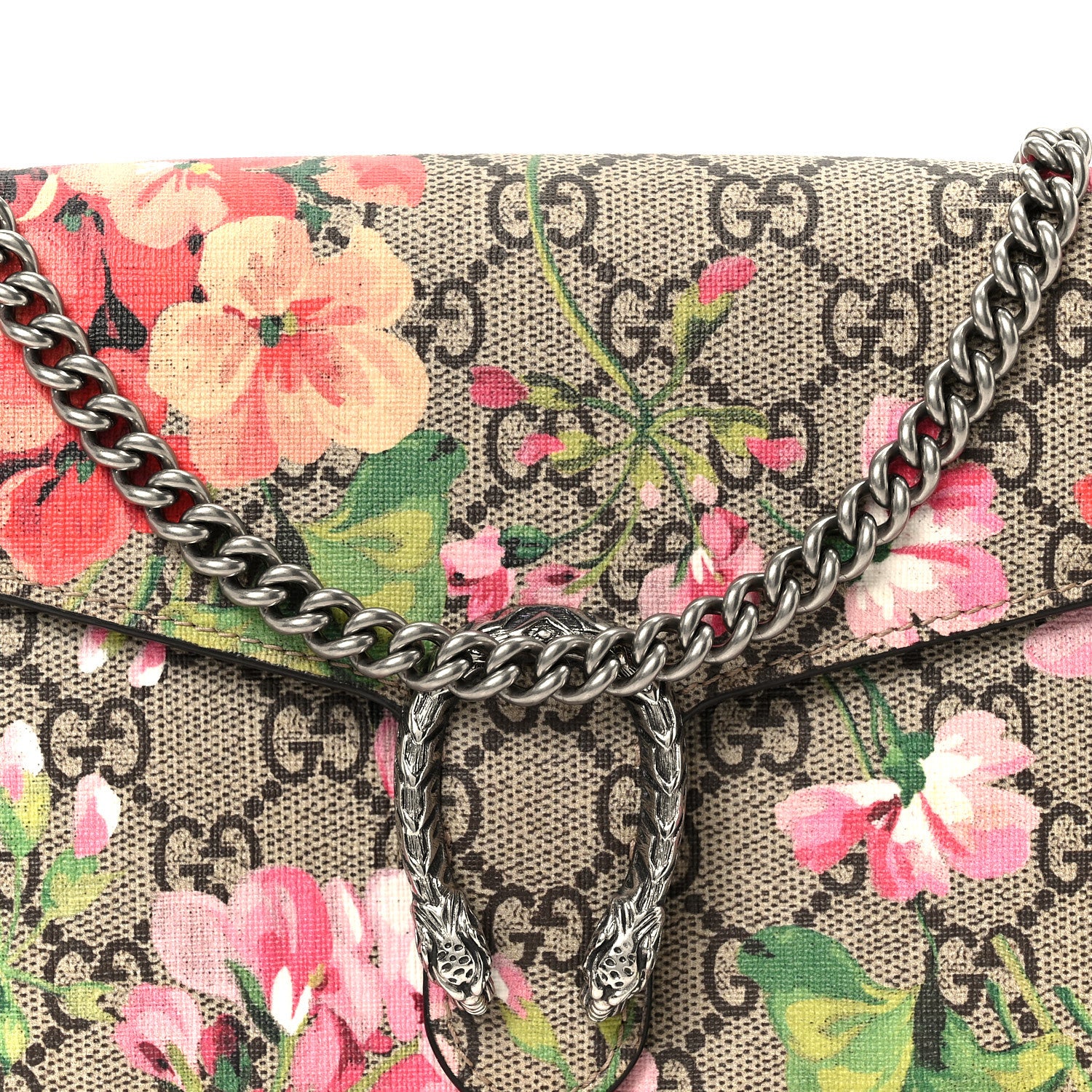 GG Supreme Monogram Blooms Mini Dionysus Chain Wallet Beige Multicolor Dry Rose - Top Club
