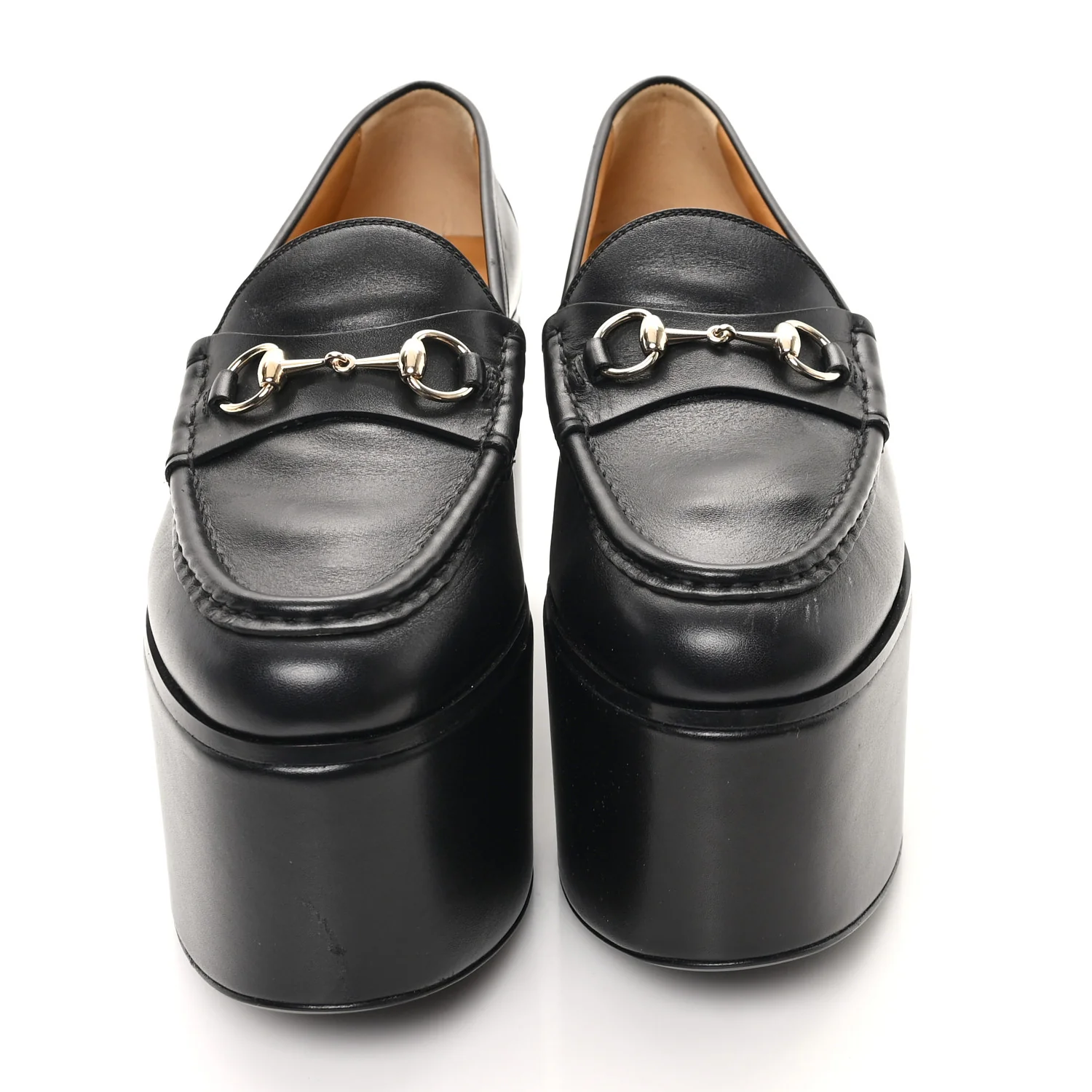 Ancora Calfskin Womens Horsebit Platform Loafers 39 Black - Top Club