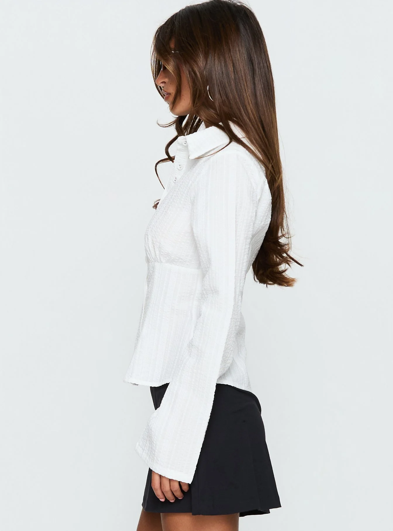 Cottesloe Long Sleeve Blouse Top Textured White