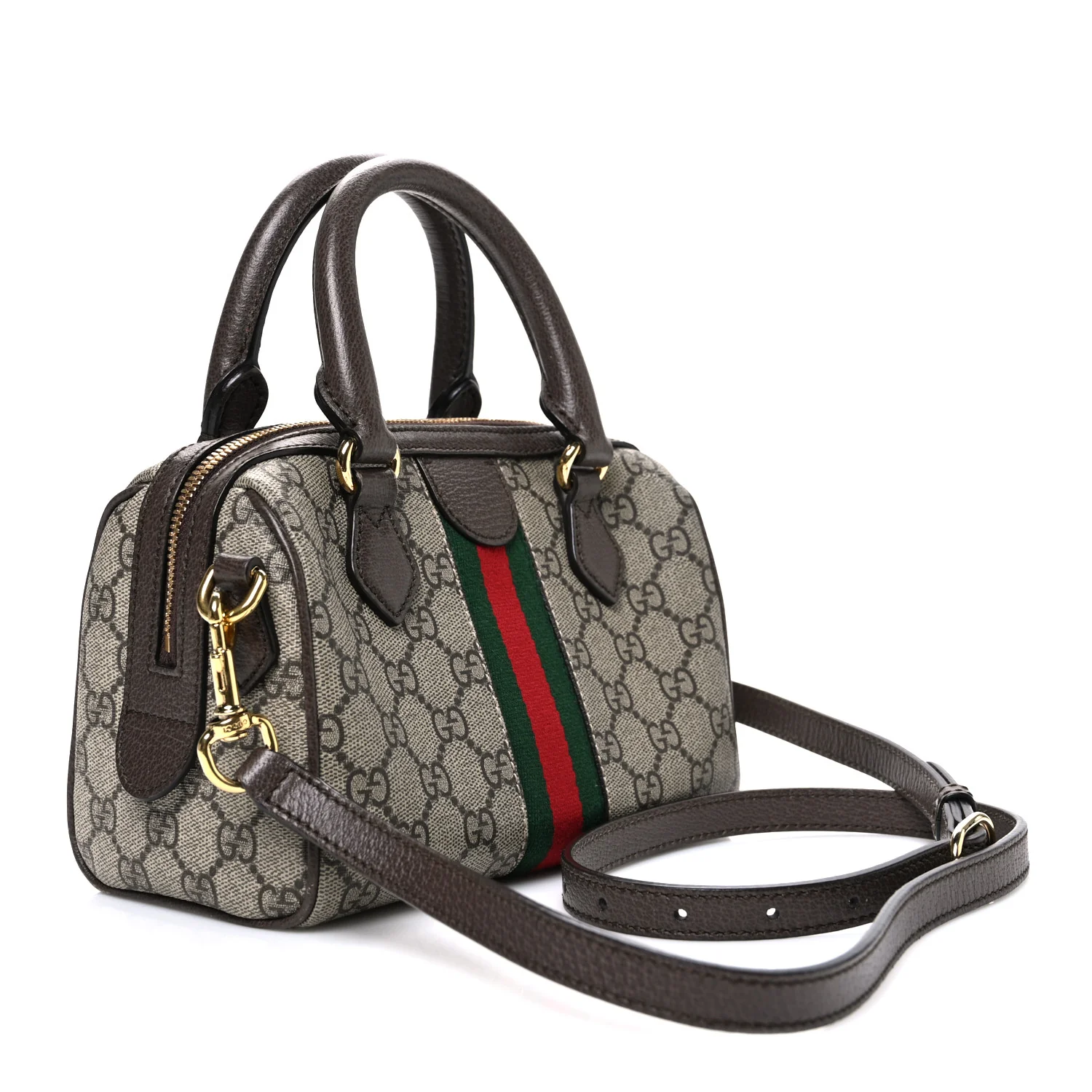 GG Supreme Monogram Textured Dollar Calfskin Web Mini Ophidia Top Handle Bag Beige Ebony New Acero - Top Club