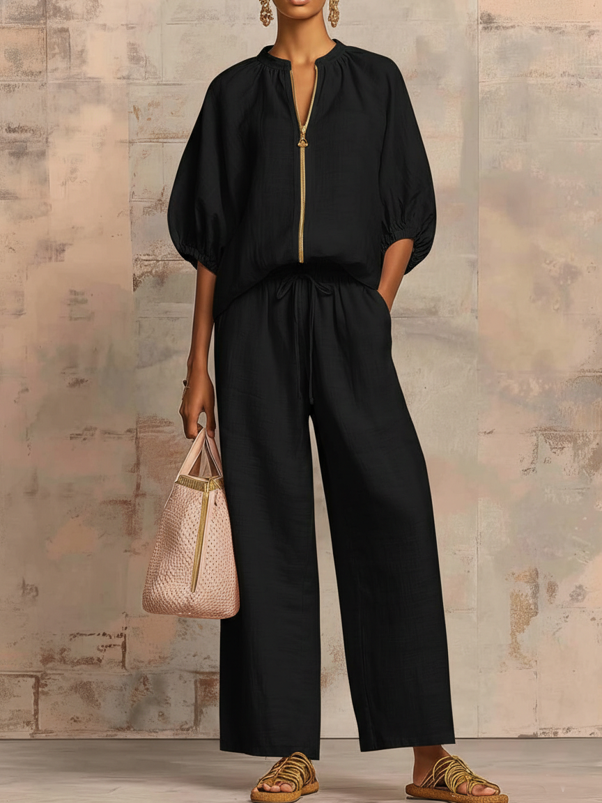 Stylish Cozy Shirt & Wide-Leg Pants Linen Cotton Two-Piece Set - Nordfashionstorm - Women's Clothing, Fashion for You - Nordfashionstorm.com