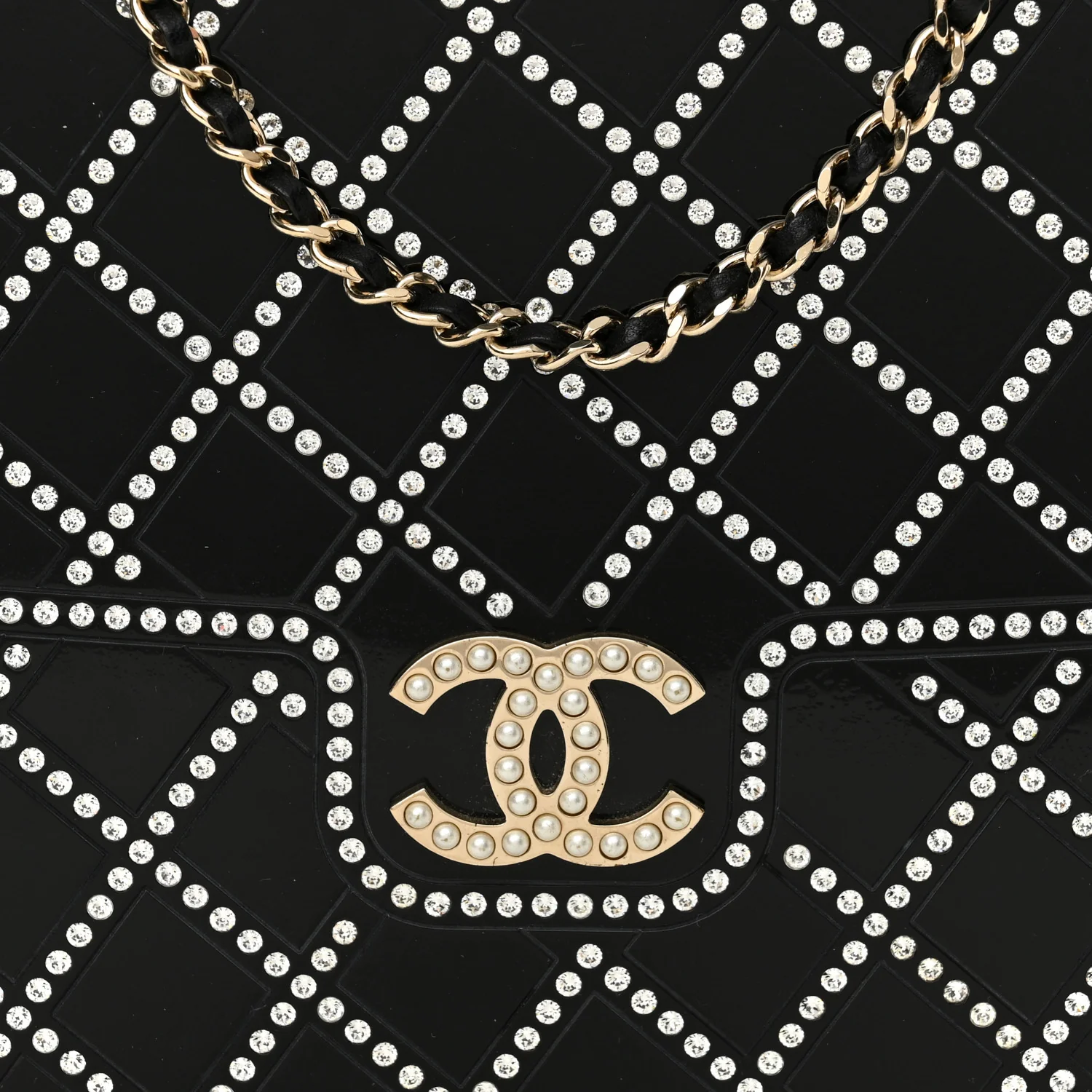 Plexiglass Crystal Quilted Minaudiere Clutch Black White - Top Club