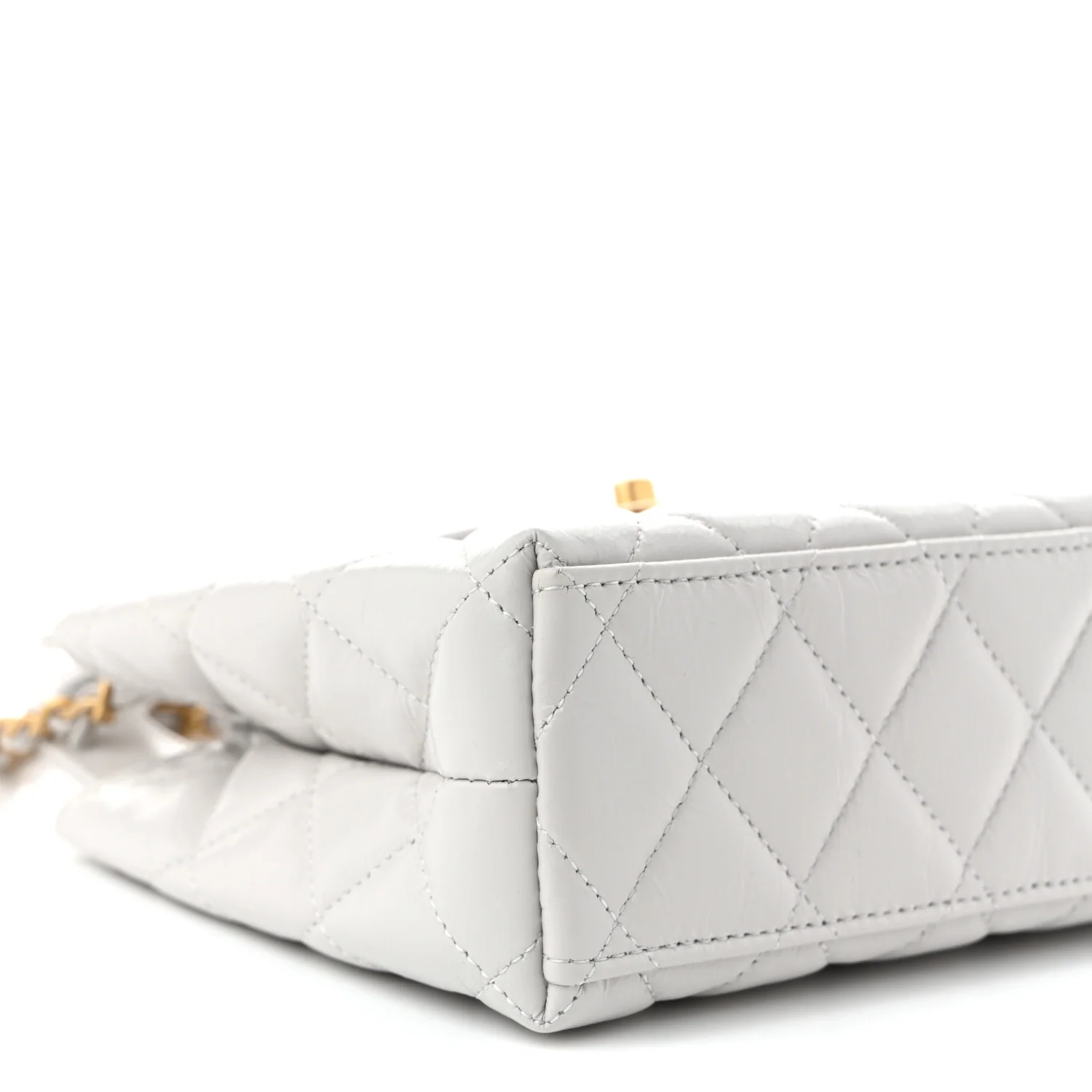 Shiny Aged Calfskin Quilted Nano Kelly Shopper Light Grey - Top Club