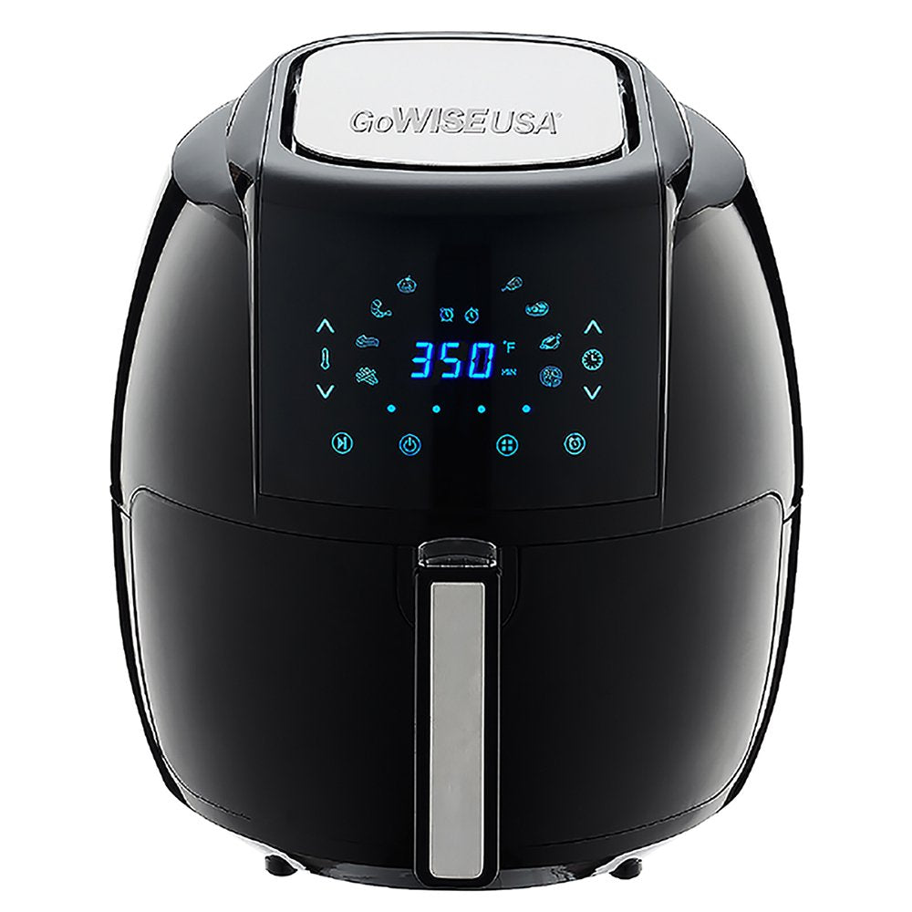 GoWISE USA 5.8-Quarts 8-in-1 Air Fryer XL with 6 Piece Accessory Set + 50 Recipes for Your Air Fryer Book (Black)
