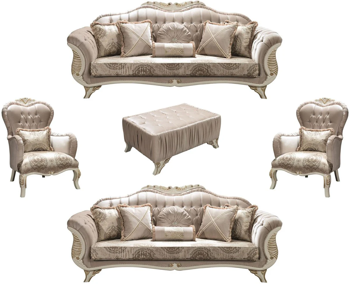 Luxury Baroque Living Room Set Gray / Cream / Gold - 2 Sofas & 2 Armchairs & 1 Coffee Table - Living Room Furniture in Baroque Style - Noble Baroque Furniture