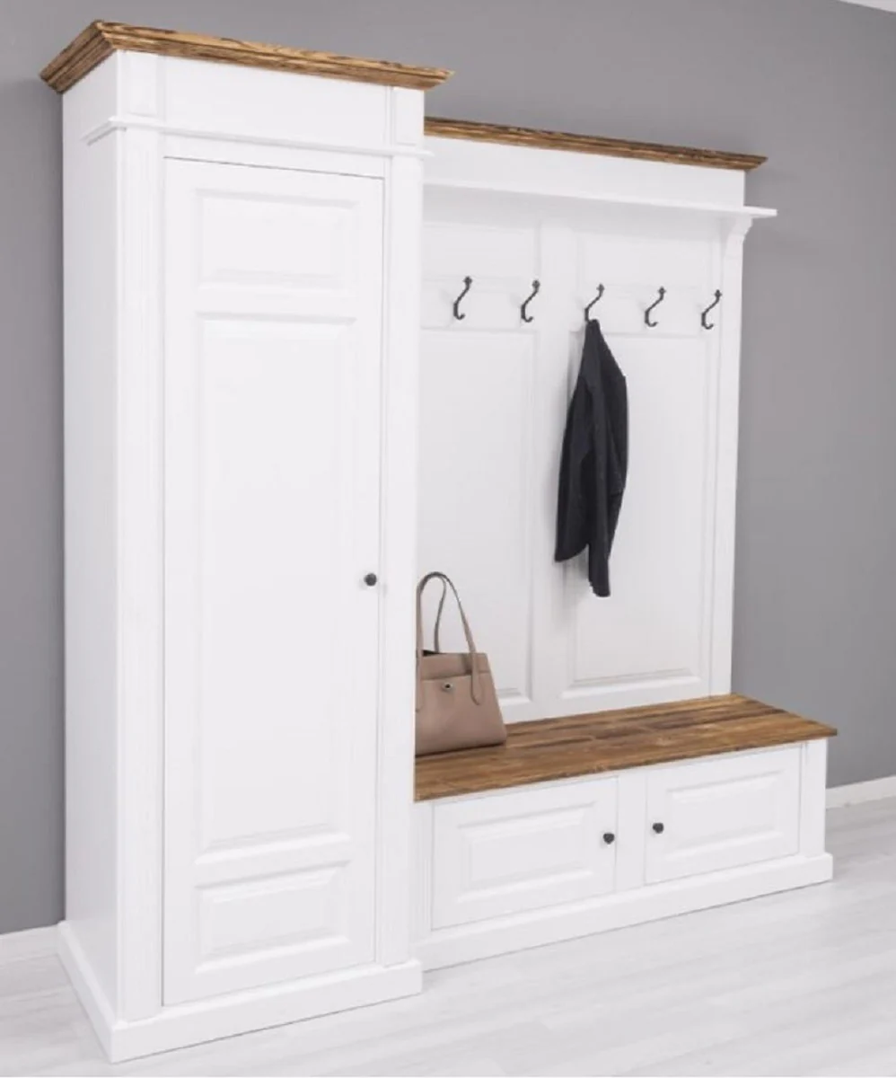 Country house style wardrobe white / brown 205 x 65 x H. 210 cm - solid wood wardrobe - hallway cabinet - hallway furniture - wardrobe furniture - solid wood furniture - country house style furniture