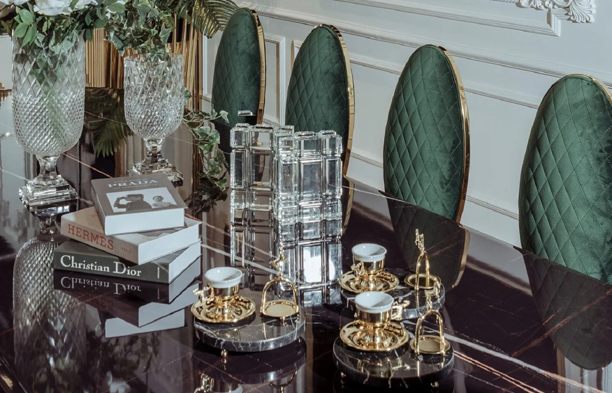 Luxury dining room set black / green / gold - 1 luxury dining table & 10 luxury dining room chairs - dining room furniture - luxury quality