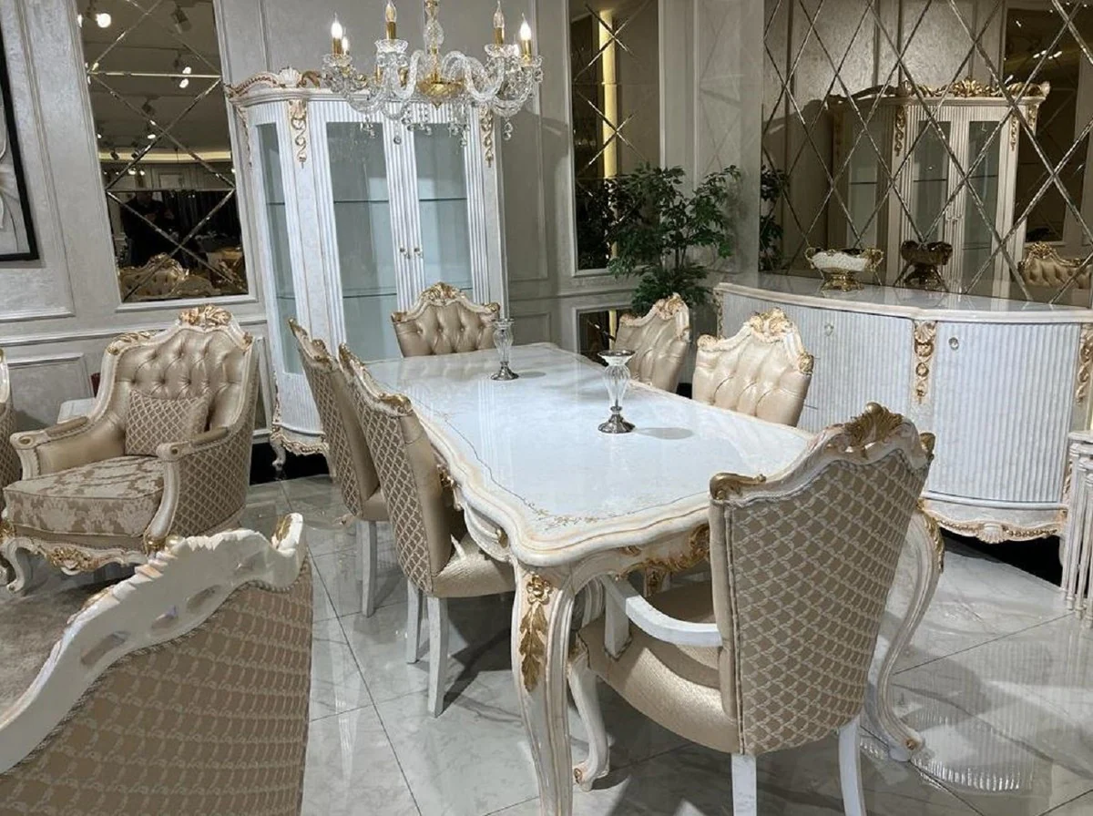 Luxury baroque display cabinet white / gold - handmade solid wood display cabinet with 2 glass doors and drawer - luxury furniture in baroque style - baroque furniture - noble & magnificent