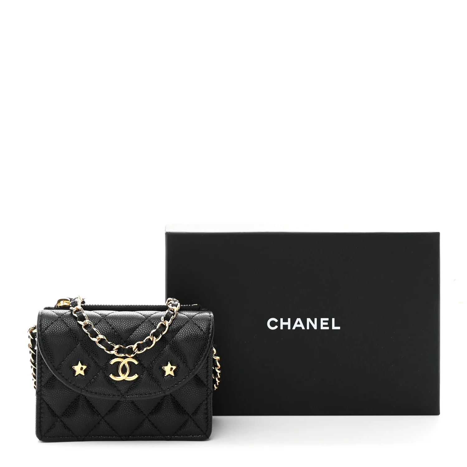 Caviar Quilted Clutch With Chain Black - Top Club