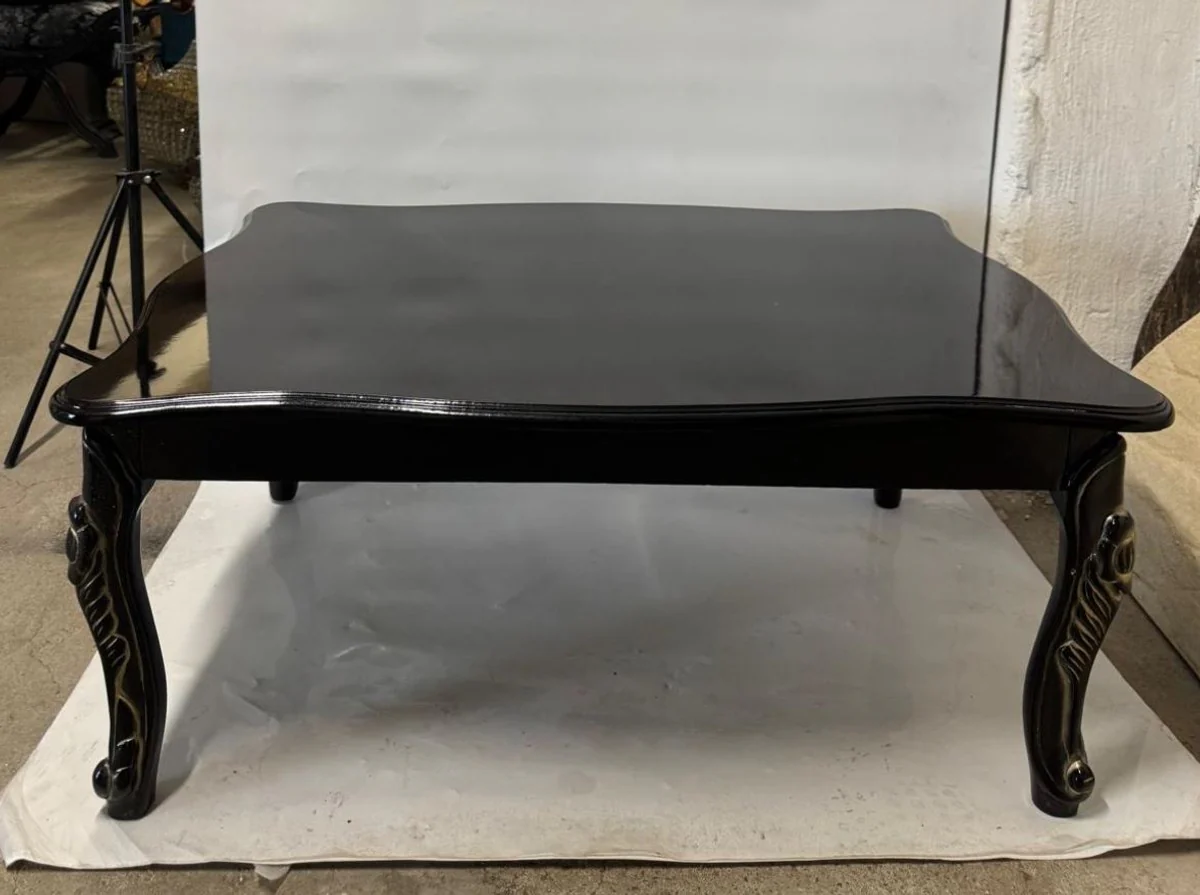 Luxury baroque coffee table black / gold 105 cm - baroque style living room table