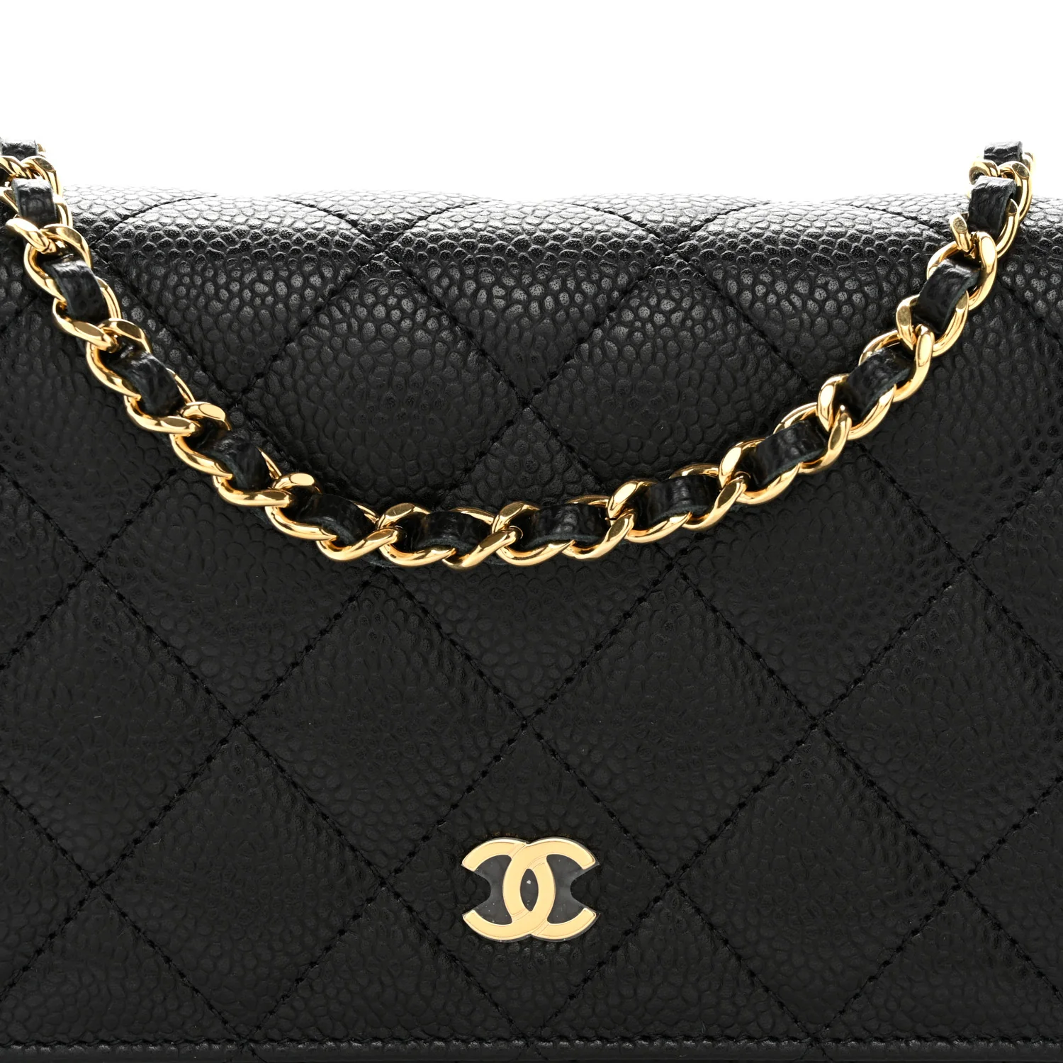 Caviar Quilted Wallet on Chain WOC Black - Top Club