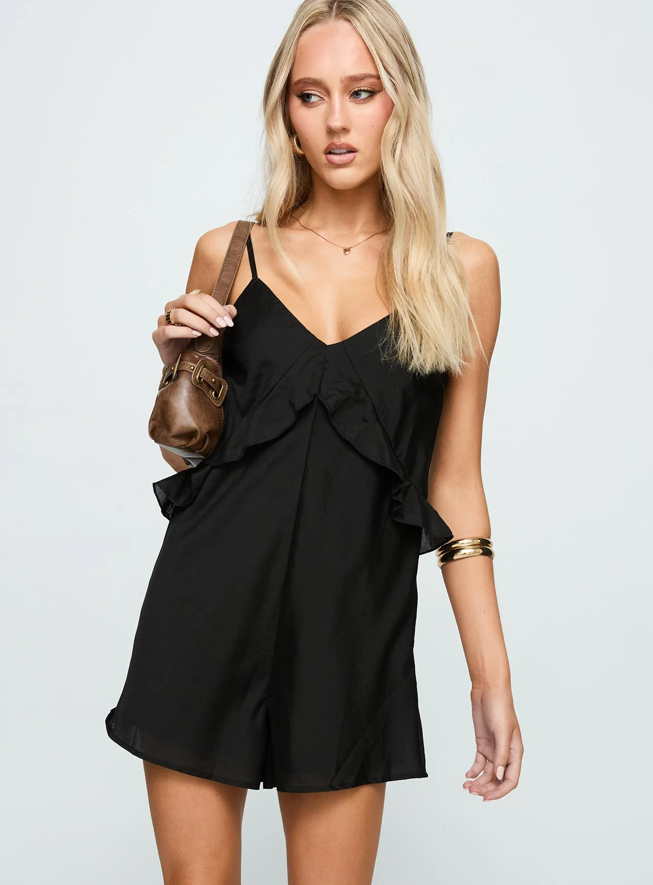 Diamonds Dancing Ruffle Detail Playsuit Black