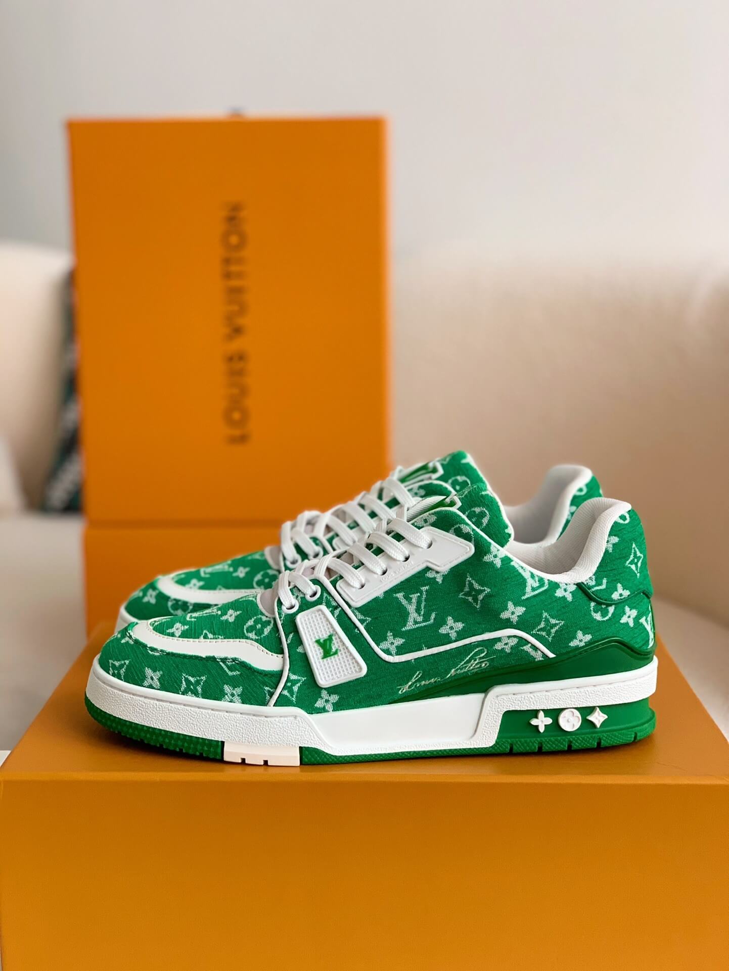 Louis Vuitton LV Trainer Green Denim Sneaker - Sneaker Replica Workshop