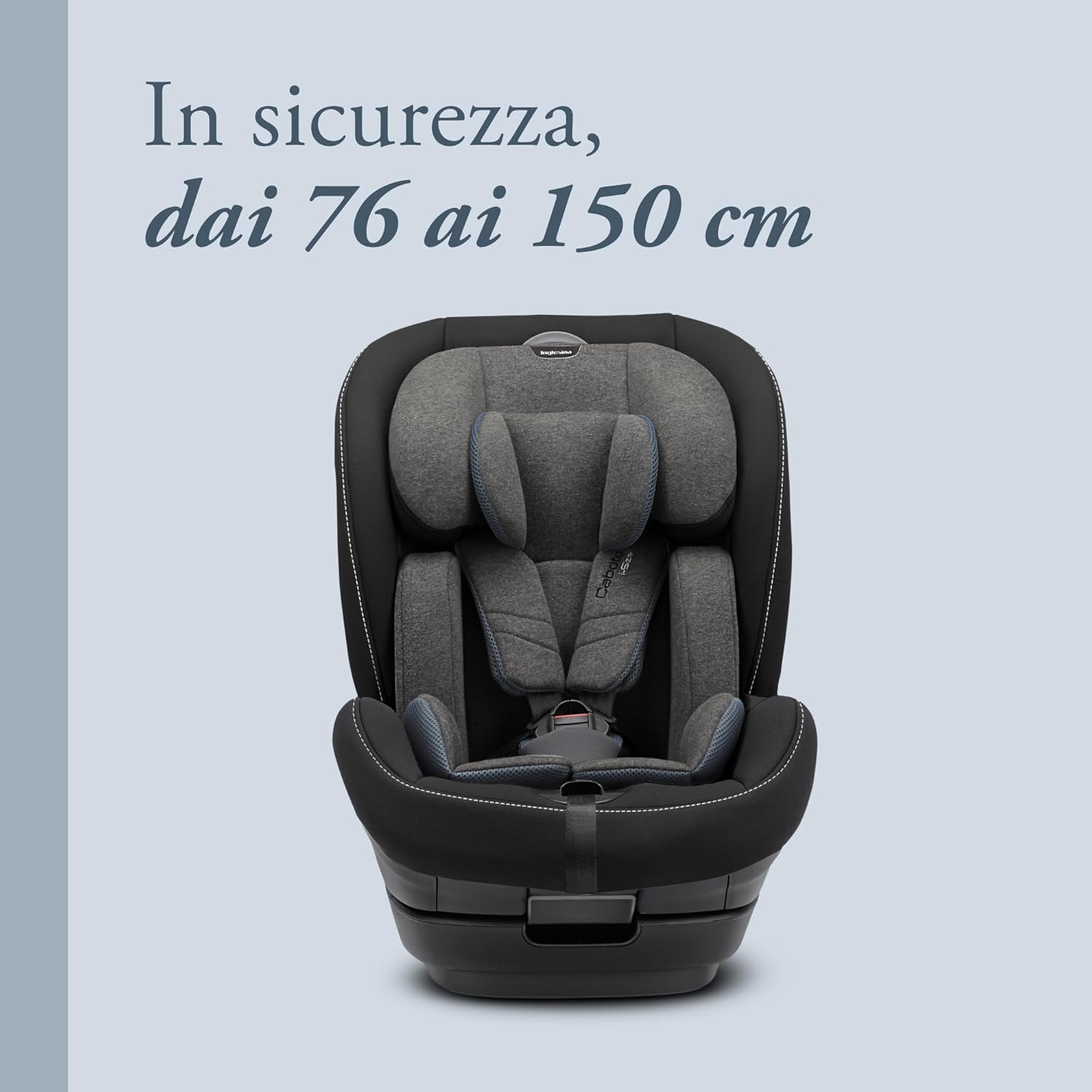 Inglesina Caboto i-Size Seggiolino Auto, Isofix, da 15 mesi a 12 Anni circa, dai 76 ai 150 cm, Vulcan Black