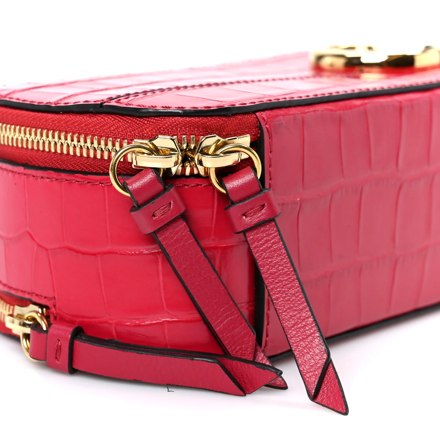 Calfskin Crocodile Embossed Mini C Vanity Bag Red - Top Club