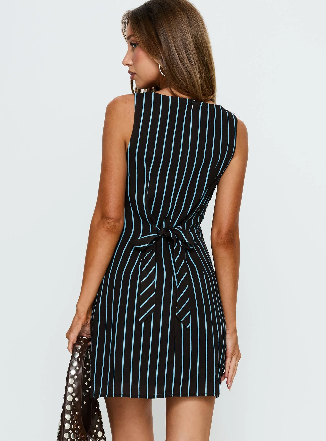 Alfalfa Shift Mini Dress Brown / Blue Stripe