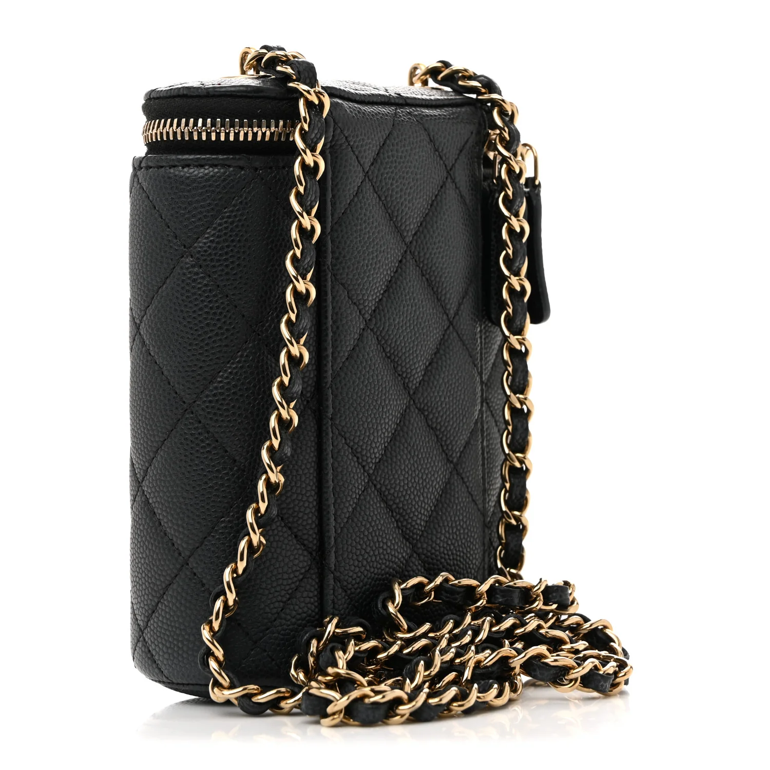 Caviar Quilted Small Vertical Coco Beauty Vanity Case With Chain Black - Top Club