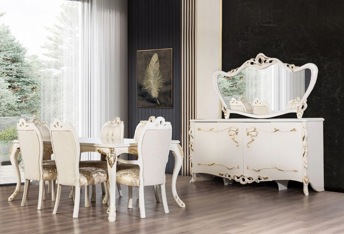 Luxury Baroque Dining Room Chair Set of 8 White / Gold - Magnificent Baroque Style Kitchen Chairs - Luxury Dining Room Furniture in Baroque Style - Baroque Dining Room Furniture - Baroque Style Furniture