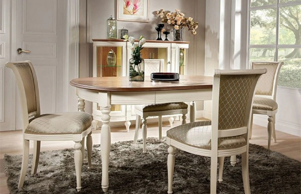 Luxury Art Nouveau dining room set brown / gold / cream - 1 extendable Art Nouveau dining table & 4 Art Nouveau dining chairs - Luxury dining room furniture in Art Nouveau style