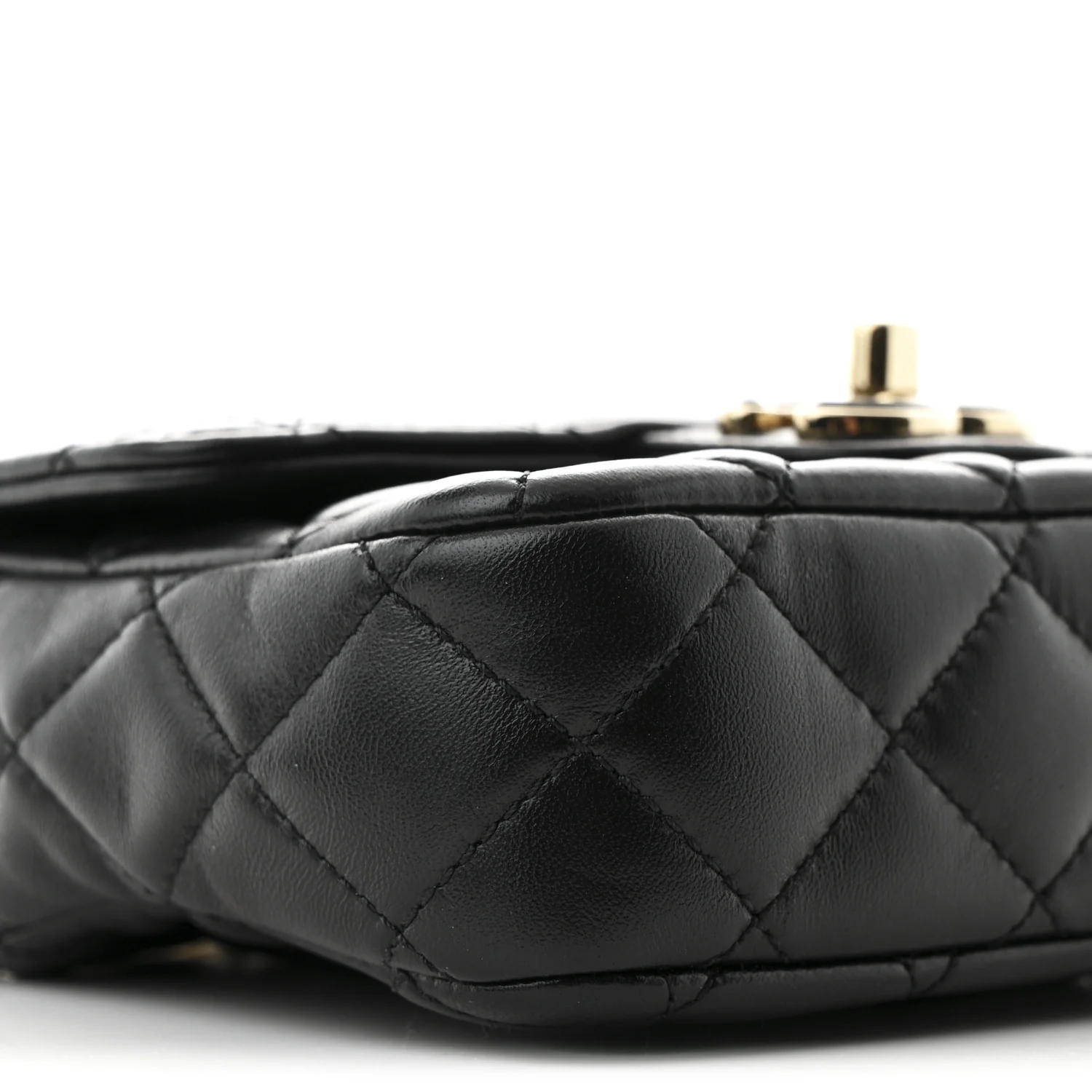 Lambskin Resin Quilted Mini Heart Square Flap Black - Top Club