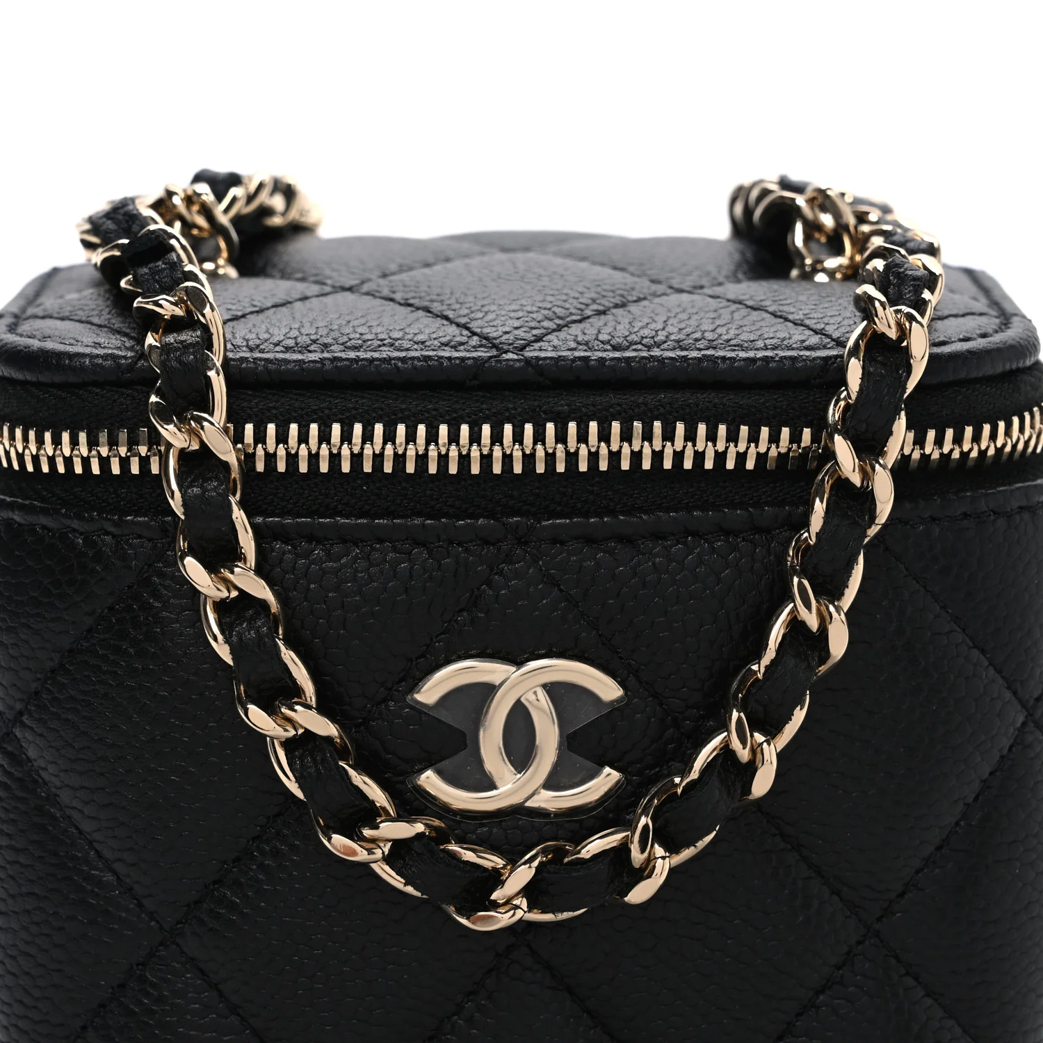 Caviar Quilted Mini Vanity Case With Chain Black - Top Club
