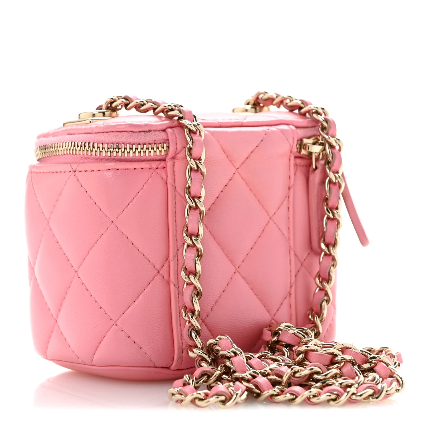 Lambskin Quilted Trendy Mini Vanity Case With Chain Pale Pink - Top Club