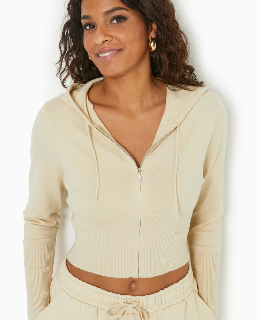 Pimkie Gilet court zippé en maille fine avec capuche