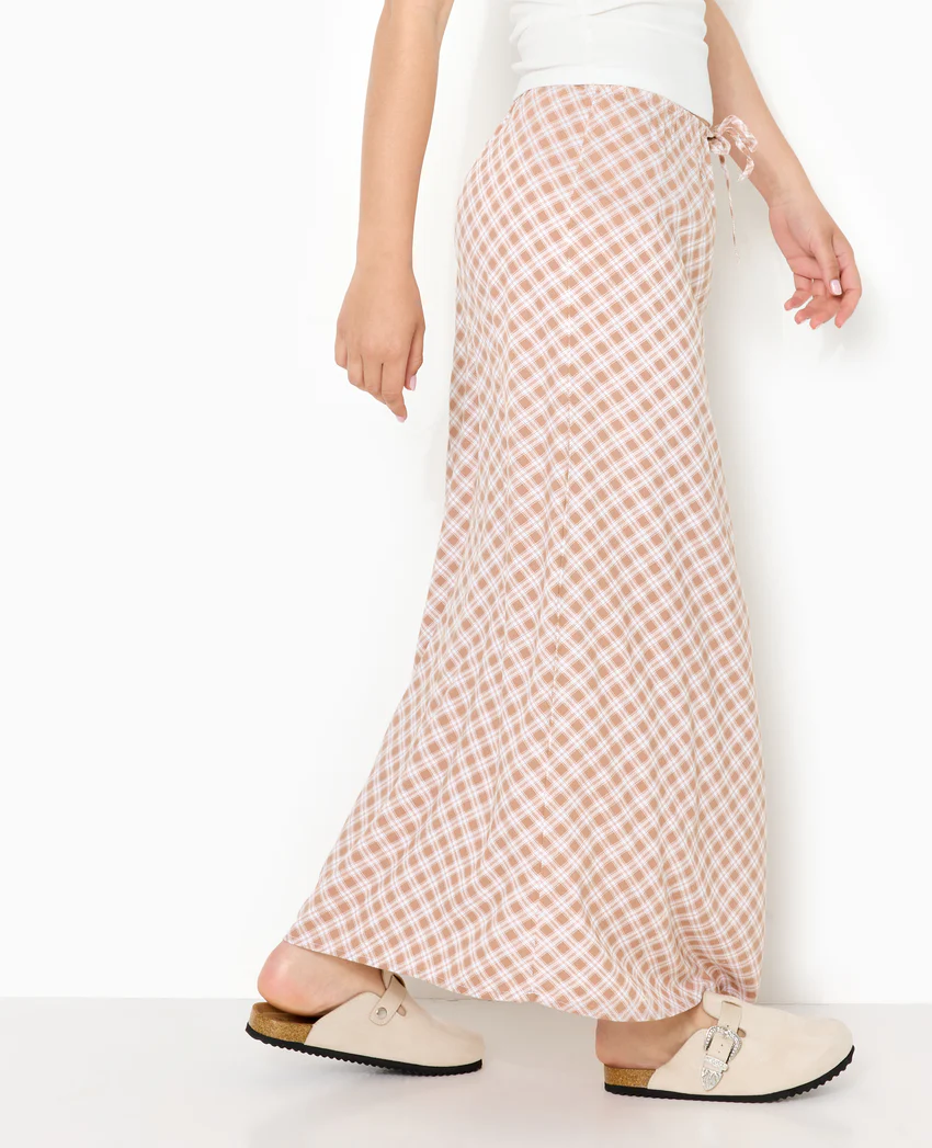 Pimkie Jupe longue ceinture élastiquée motif carreaux