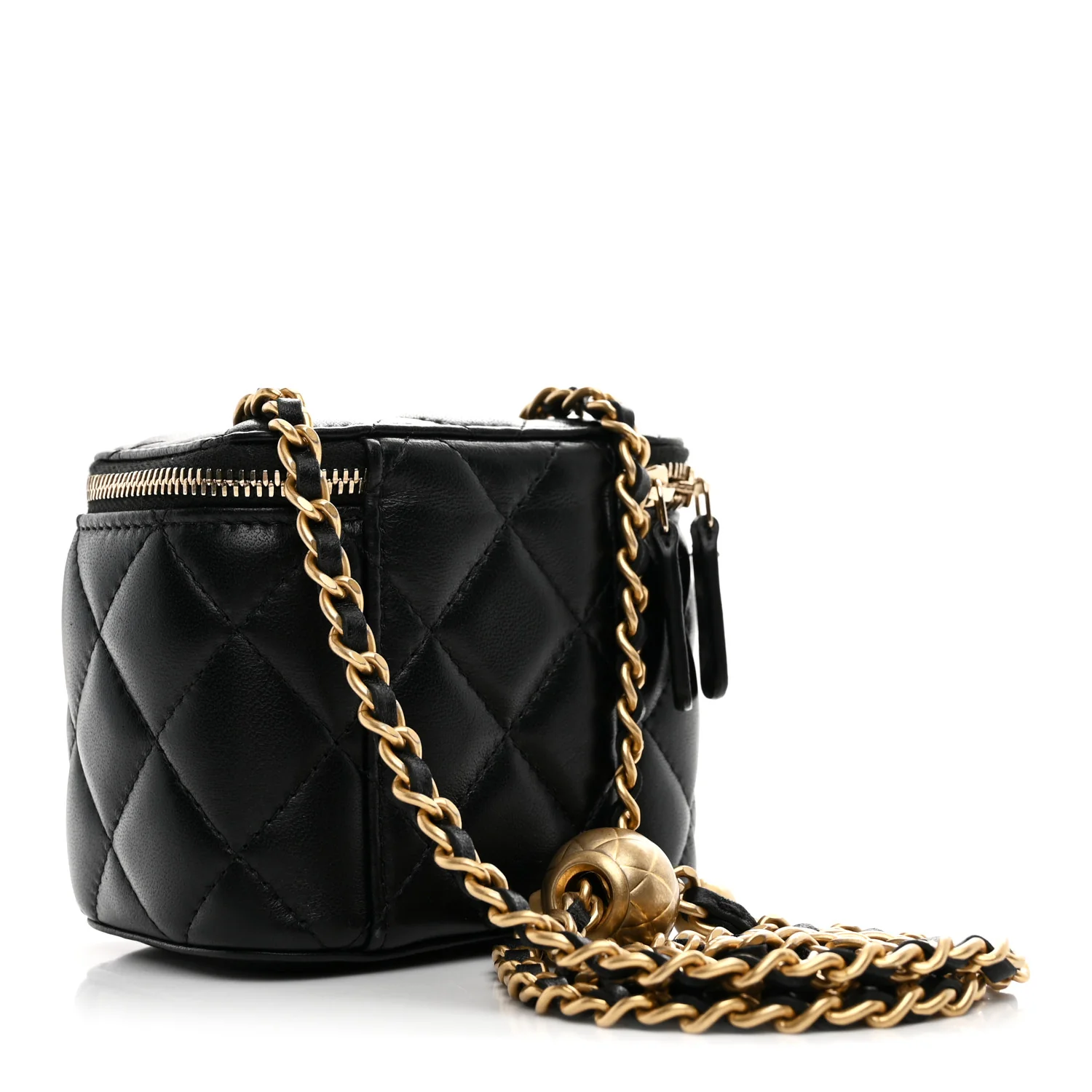 Lambskin Quilted Mini Pearl Crush Vanity Case With Chain Black - Top Club