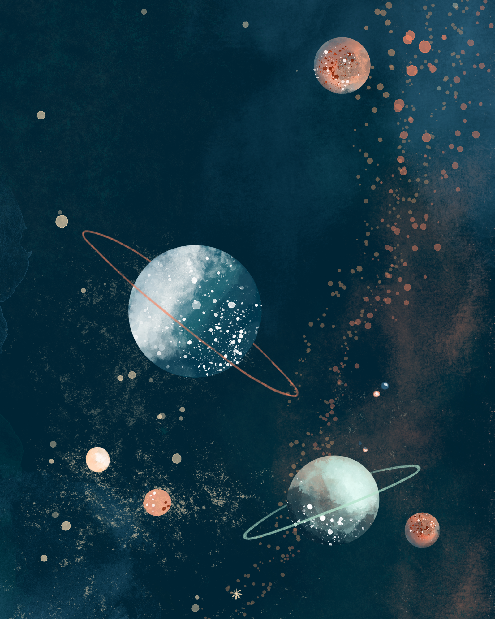 Poster Planets Blue 40 x 50 cm