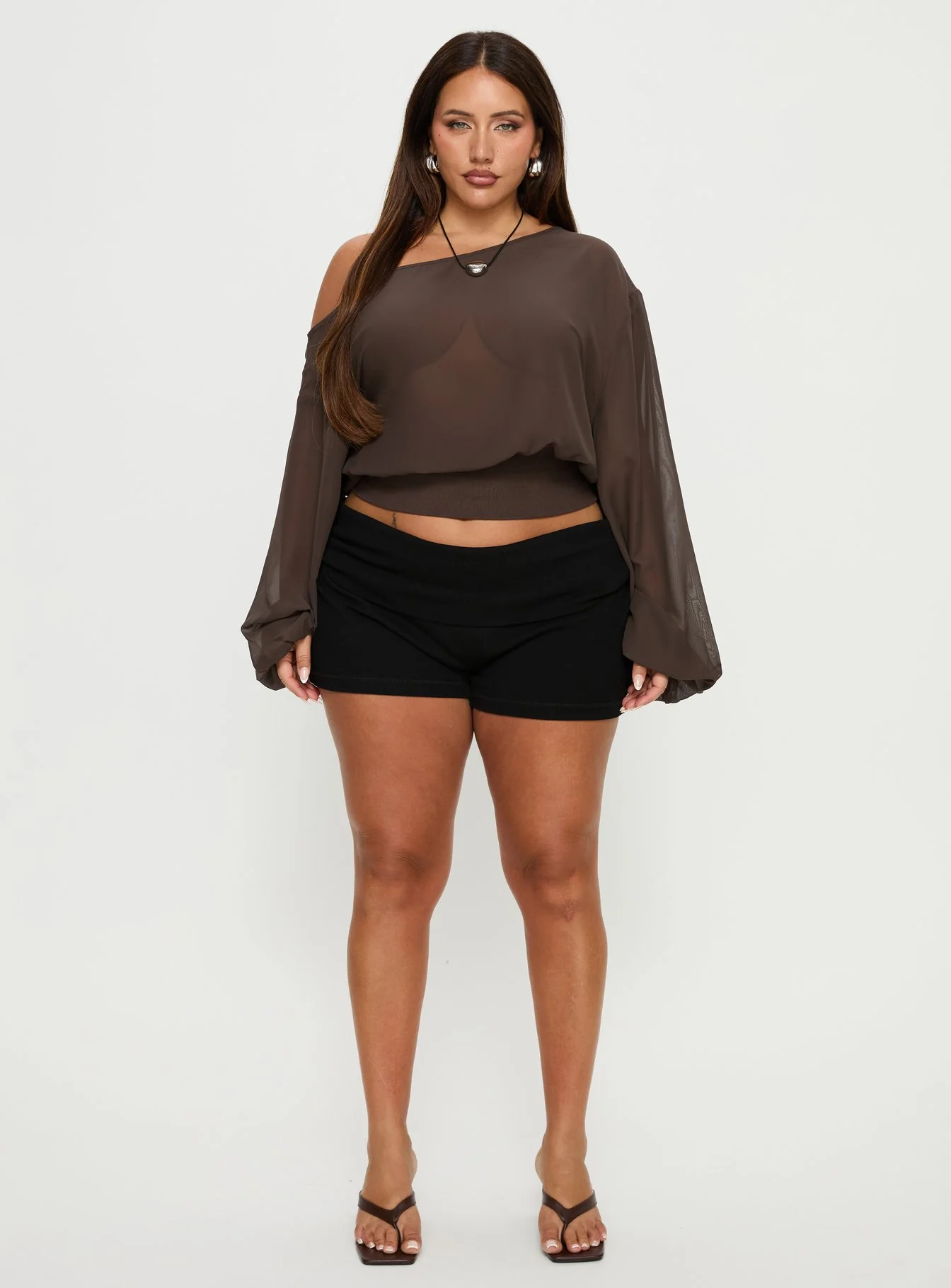 Idalina Slouchy Chiffon Top Brown Curve