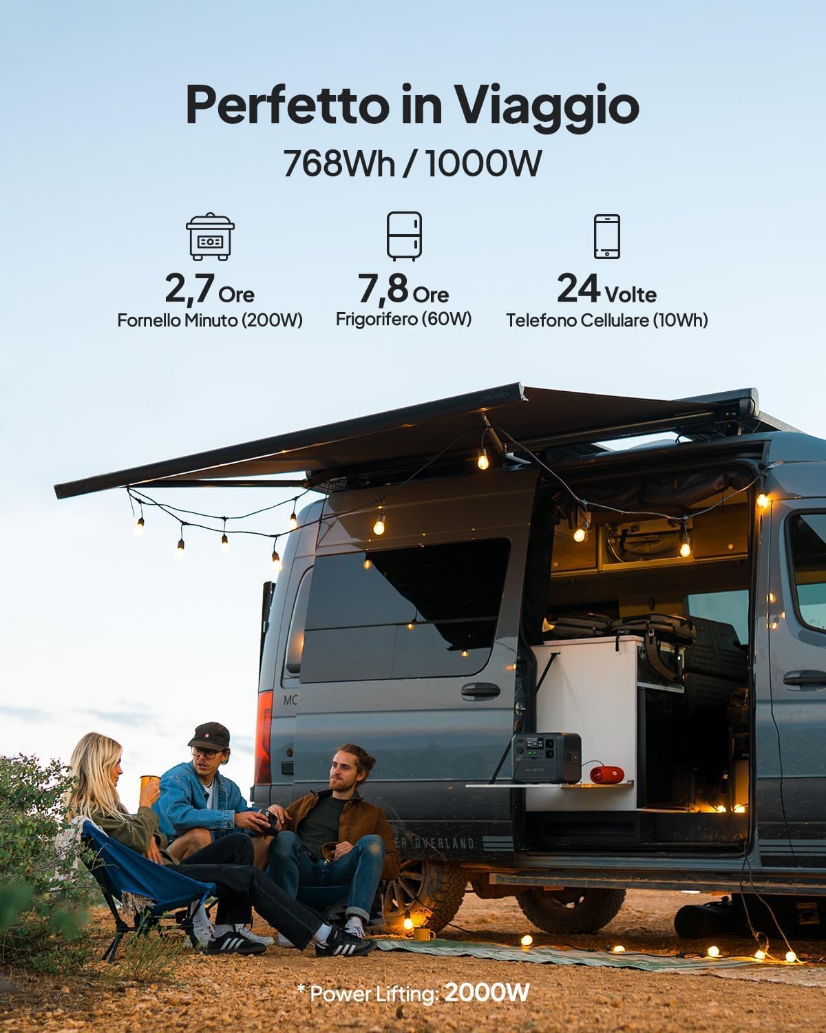 BLUETTI Stazione elettrica portatile AC70, batteria LiFePO4 768Wh, 2 prese AC 1000W (2000W pic), porta USB Type-C 100W, prodotto ricondizionato