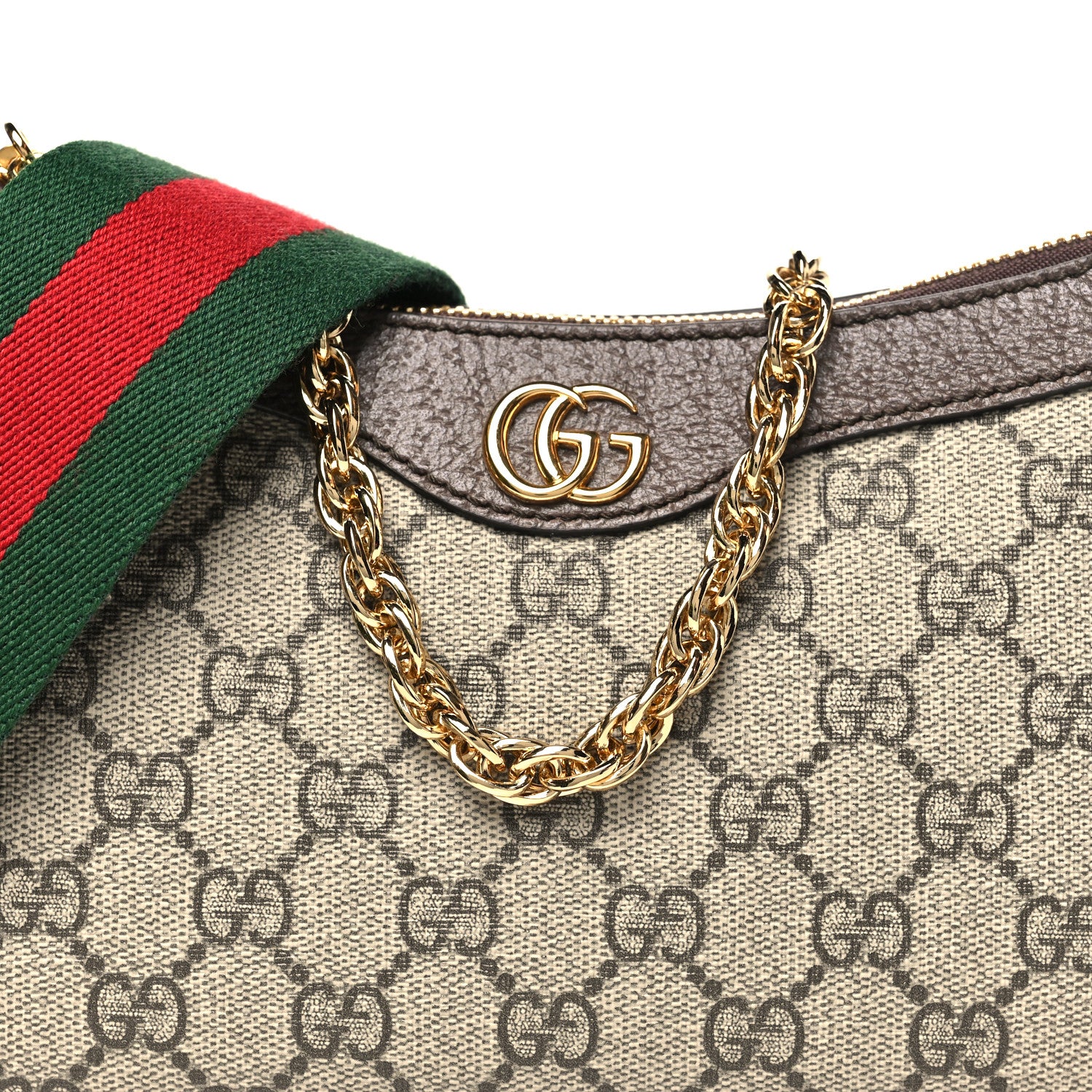 GG Supreme Monogram Textured Dollar Calfskin Web Small Ophidia GG Handbag Beige Ebony New Acero - Top Club