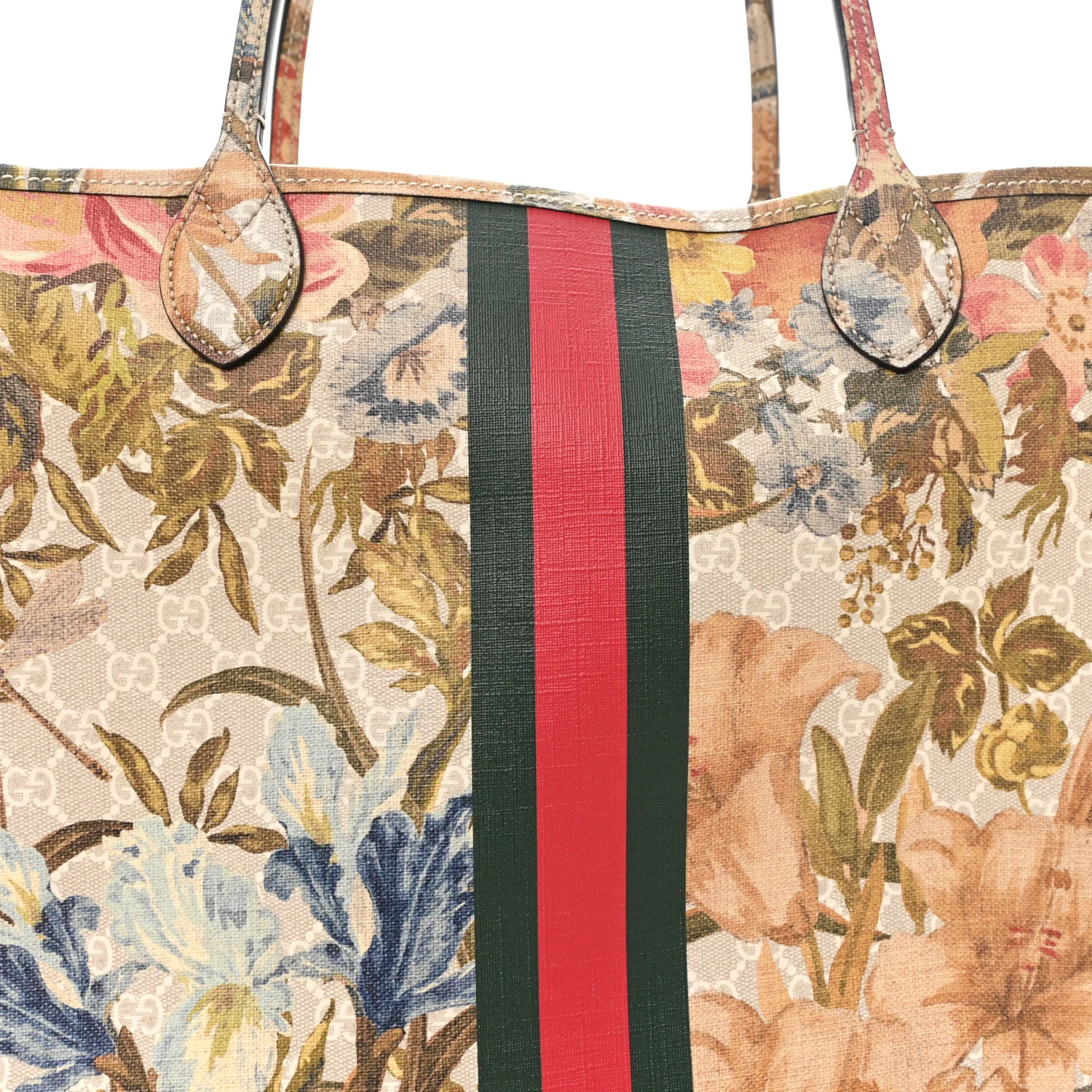 GG Supreme Monogram Water Flora Web Large Ophidia Tote Beige White Multicolor - Top Club