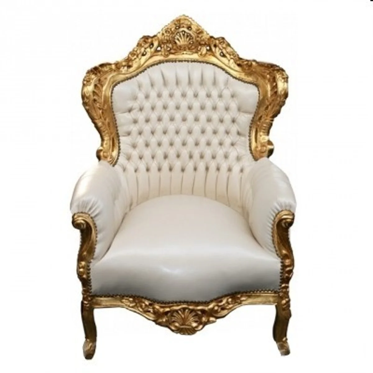 Barock Sessel King Creme / Gold - Barock Sessel in Lederoptik