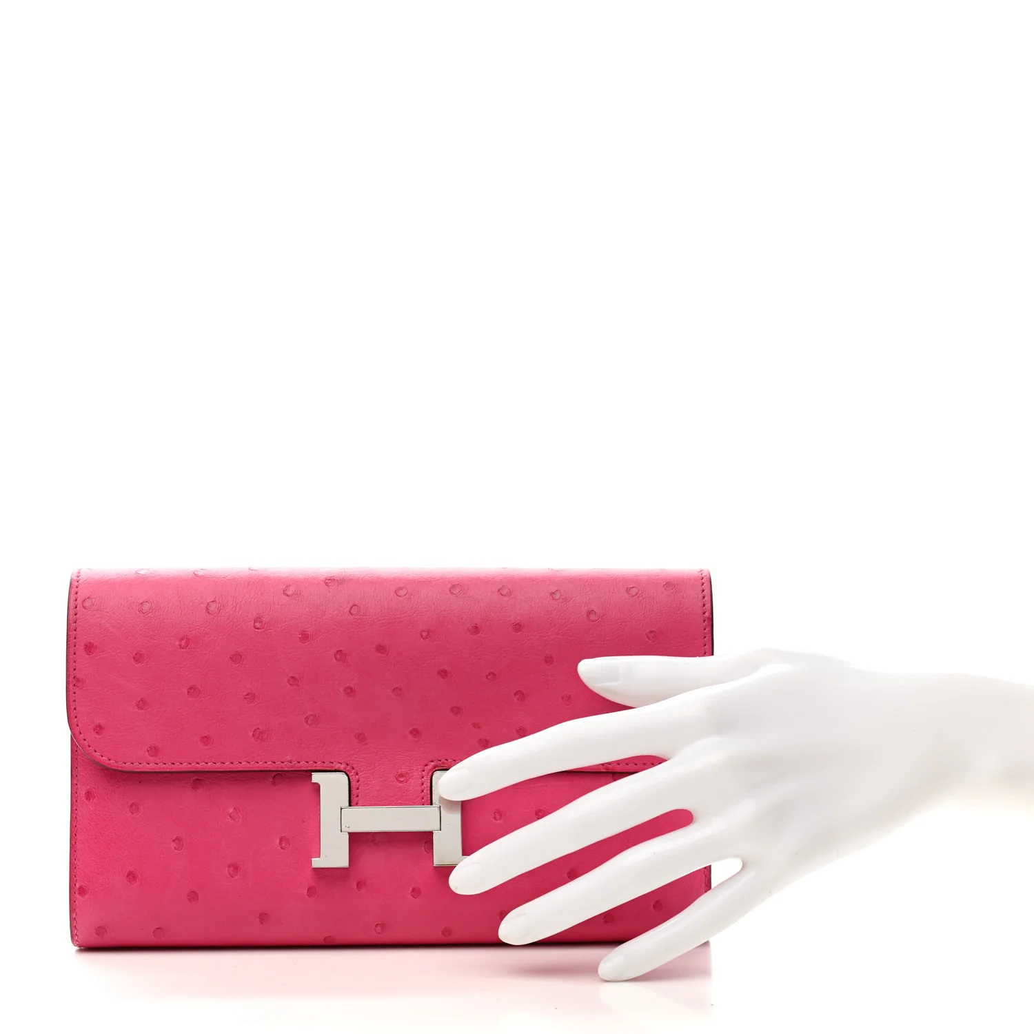 Ostrich Constance Long Wallet Rose Tyrien - Top Club