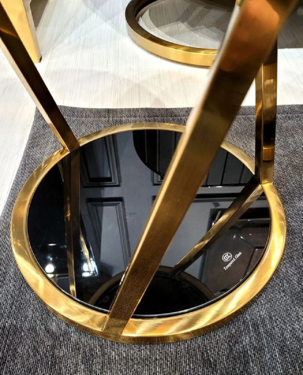 Luxury side table gold / black Ø 35 x H. 50 cm - Round stainless steel flower table with tinted glass tops - Living room furniture - Luxury furniture