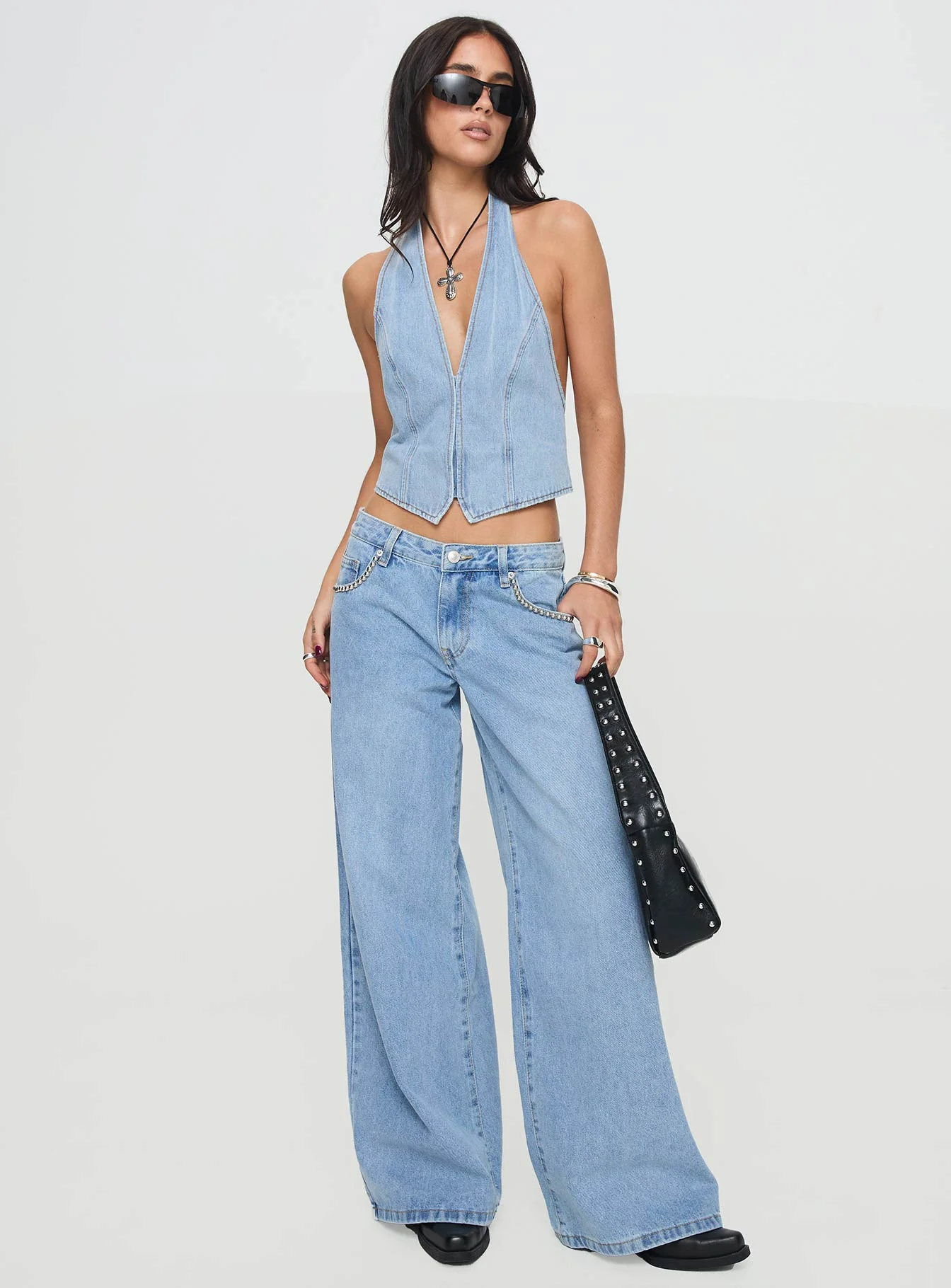 Pearlisle Low Rise Baggy Jeans Light Wash