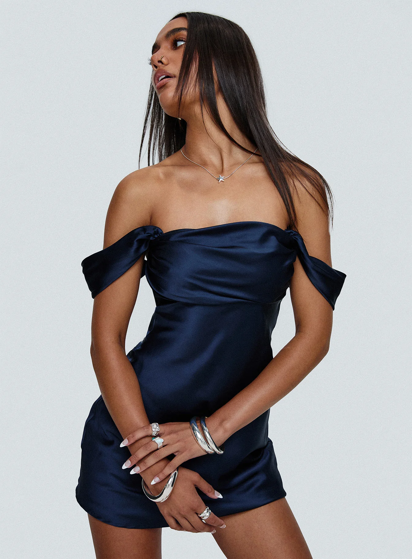 Zabbarra Off The Shoulder Mini Dress Navy