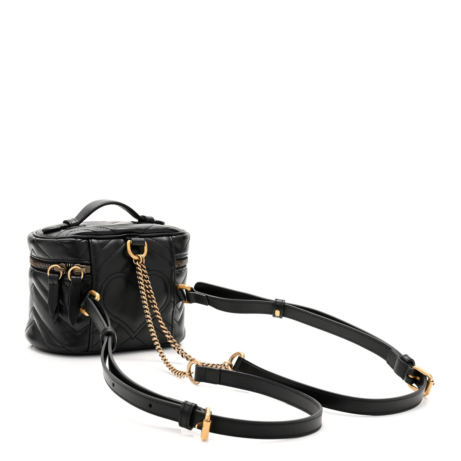 Calfskin Matelasse Chevron Mini GG Marmont Top Handle Bag Black - Top Club