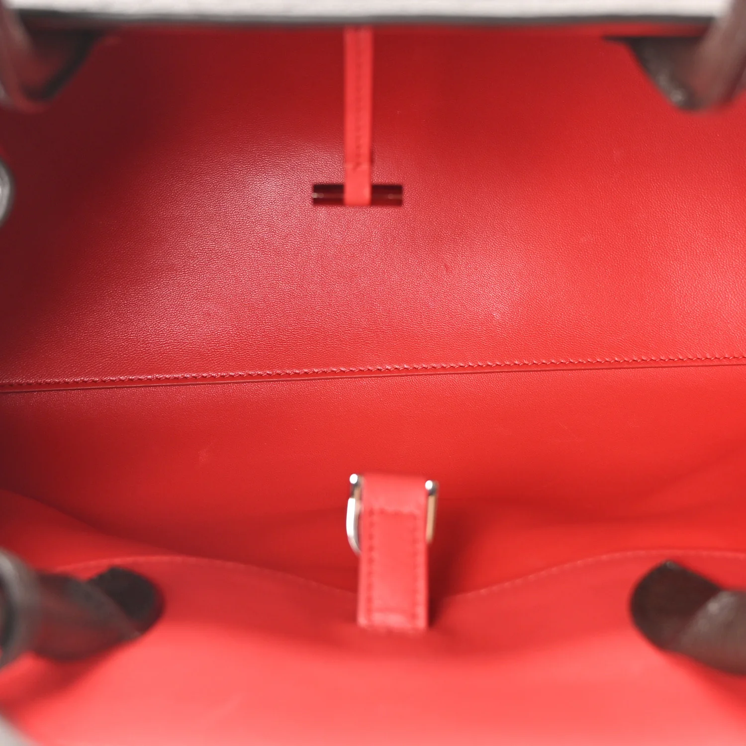 Natural Grain Calfskin Bicolor Large Hug Bag Testa Di Moro Flame Red - Top Club