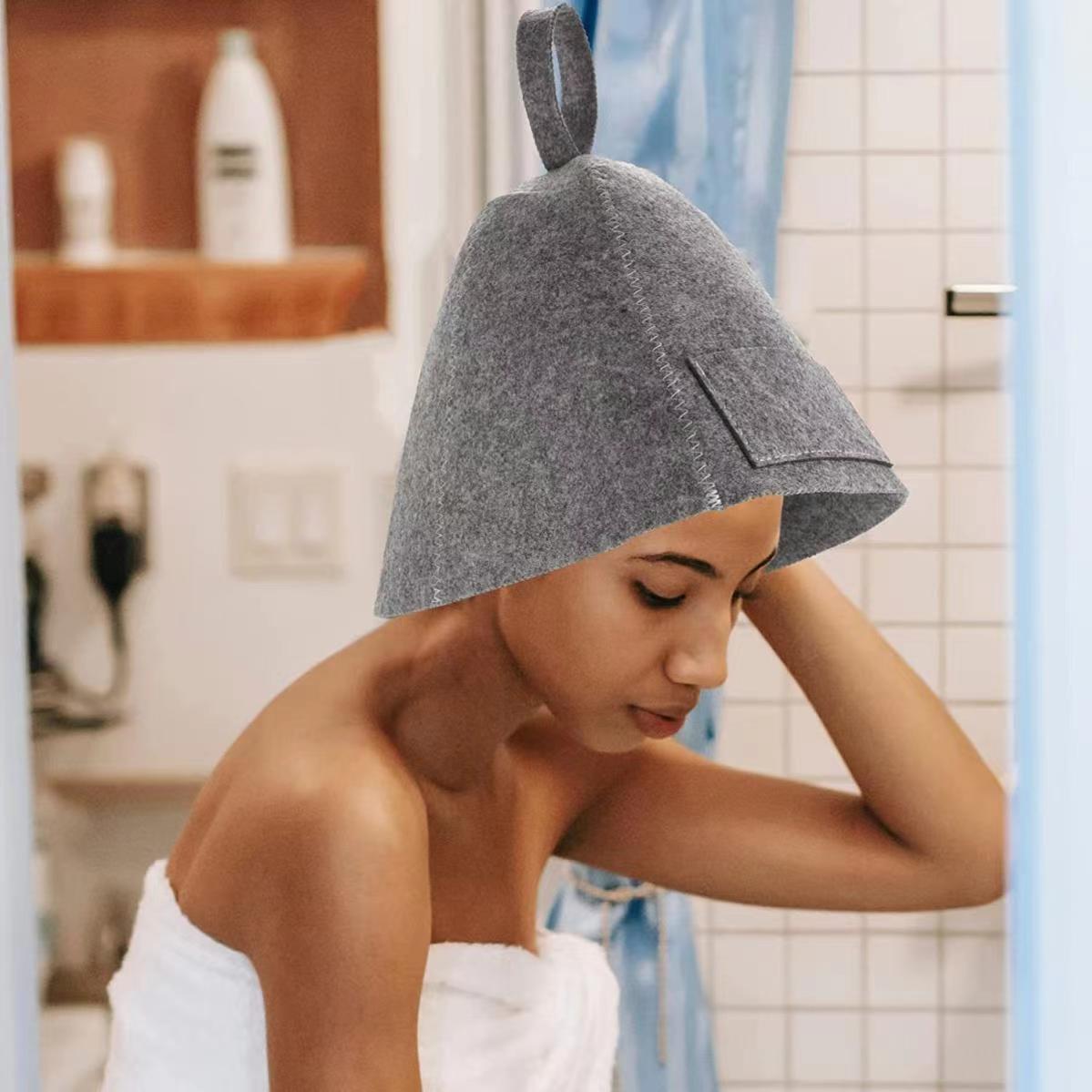 Organic Wool Felt Thermal Eco-Friendly Sauna Cap Embroidered Banya Shower Hat for Men Women Russian Bath Accessory