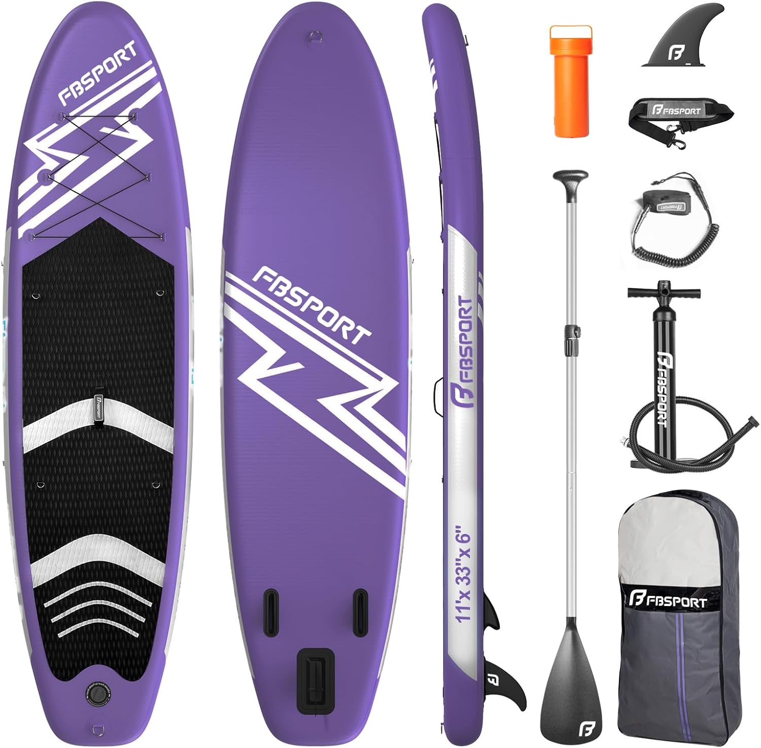 FBSPORT Tavola da SUP Gonfiabile SUP, Stand Up Paddling Board, Stand Up Paddle Board Gonfiabile per Stand Up Paddling 15CM Spessore, Surf con Alluminio Regolabile SUP Paddle + Pompa